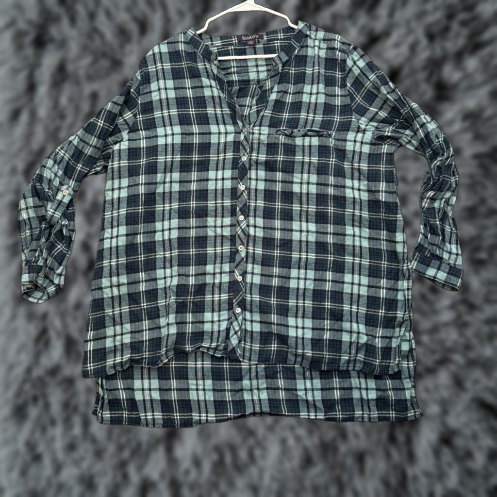 Vintage Roamans Button-Up Shirt Plus 22W Plaid Western Cowgirl Chic Holiday Sparkle Green Long Sleeve Button-Front Women Modern Vintage? No Vintage. Size 3XL / US 20-22 - 1 Thumbnail