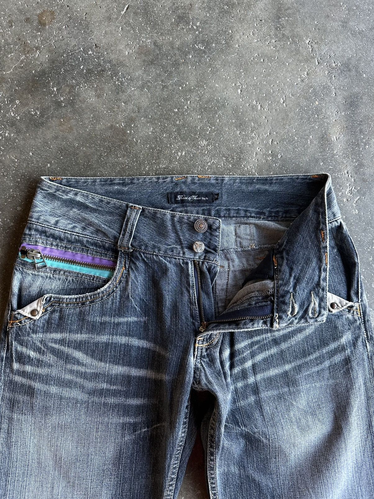 Japanese Brand VINTAGE ROOT THREE JEANS STORM BLACK WASHED RARE DENIM PANTS Size US 32 / EU 48 - 10 Thumbnail