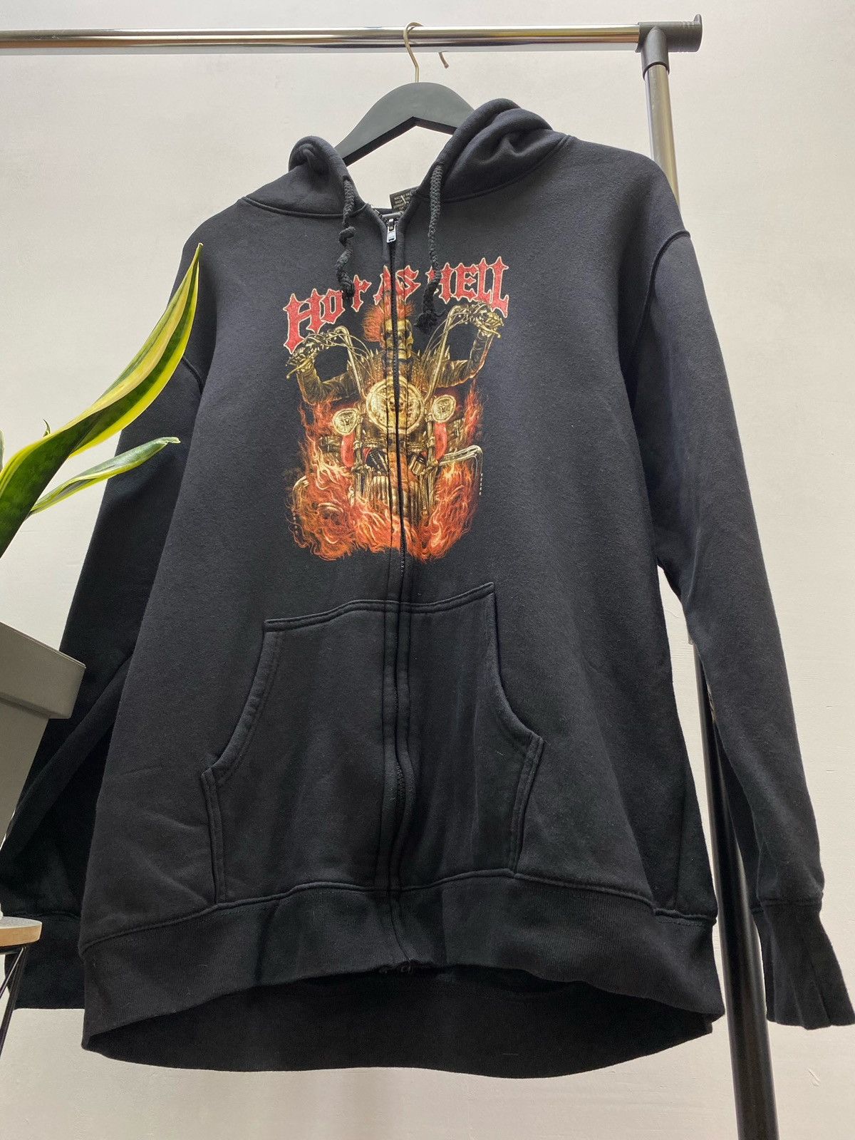 Japanese Brand × Vintage Vintage Y2K Hot AS Hell Burning Skeleton Rider Hoodie Size US L / EU 52-54 / 3 - 4 Thumbnail