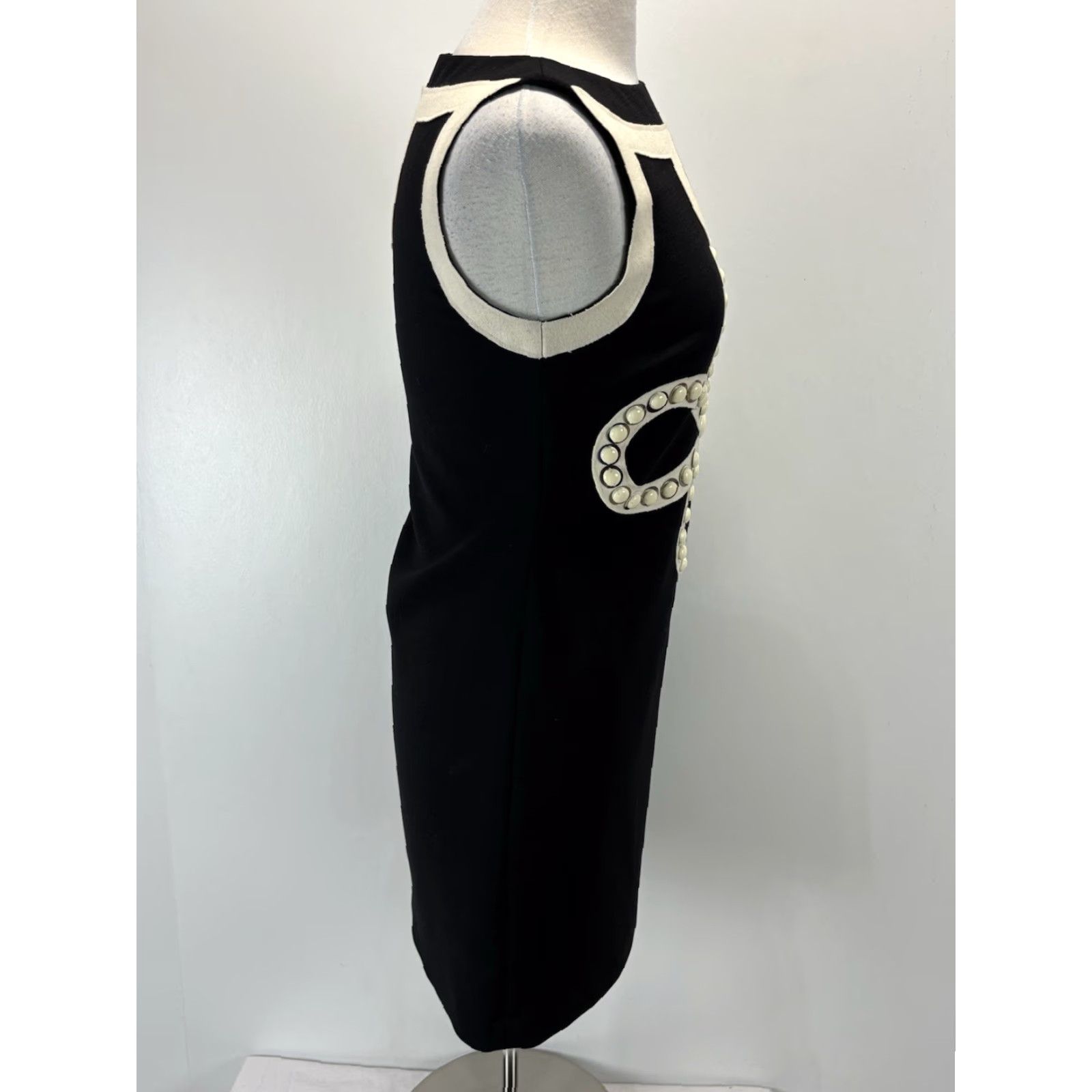 Tory Burch TORY BURCH Wool Blend Sheath Dress Size 4 Black Cream Embellished Lined Womens Classic Designer Size S / US 4 / IT 40 - 4 Thumbnail