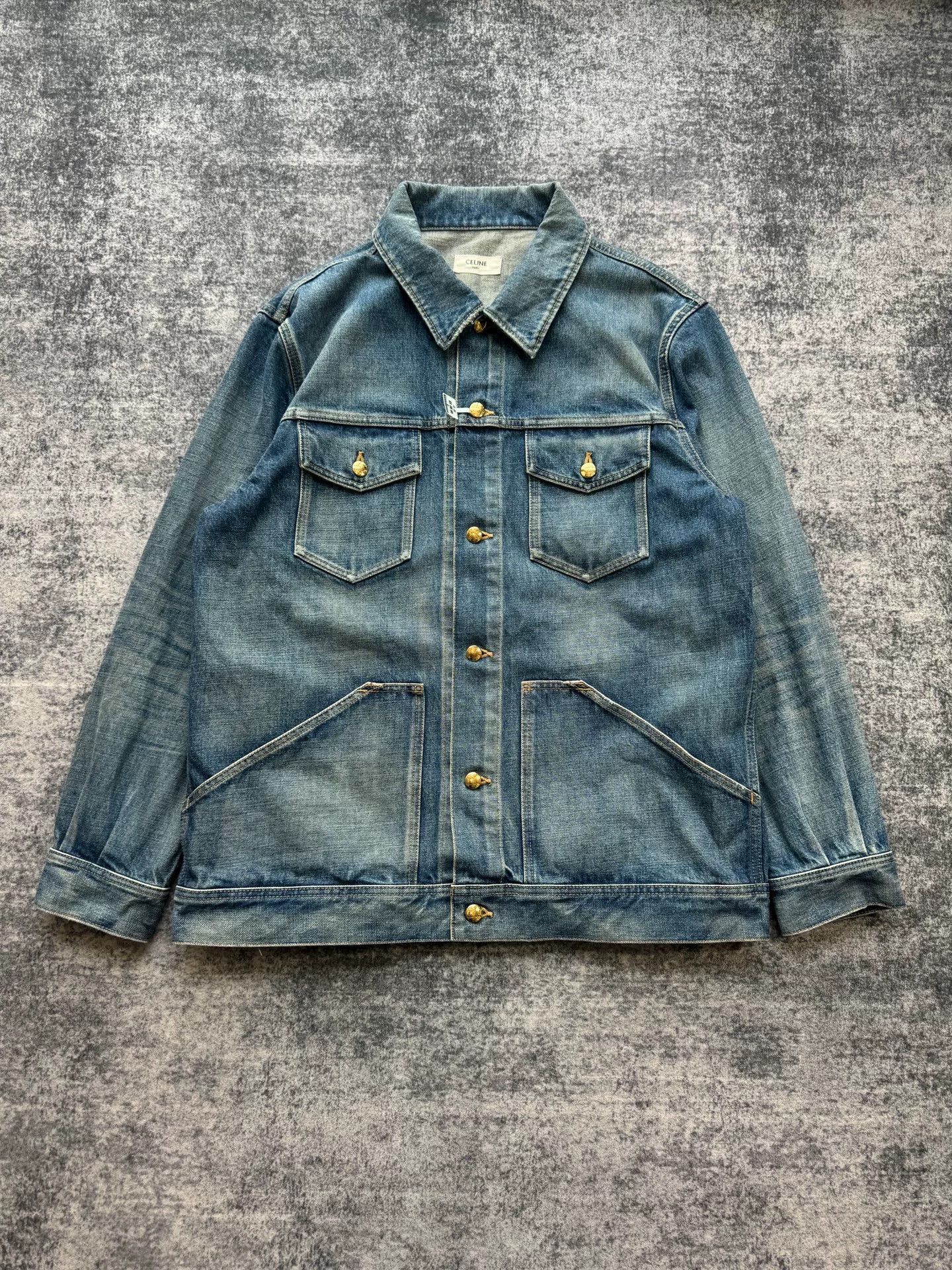 celine denim jacket with gold buttons