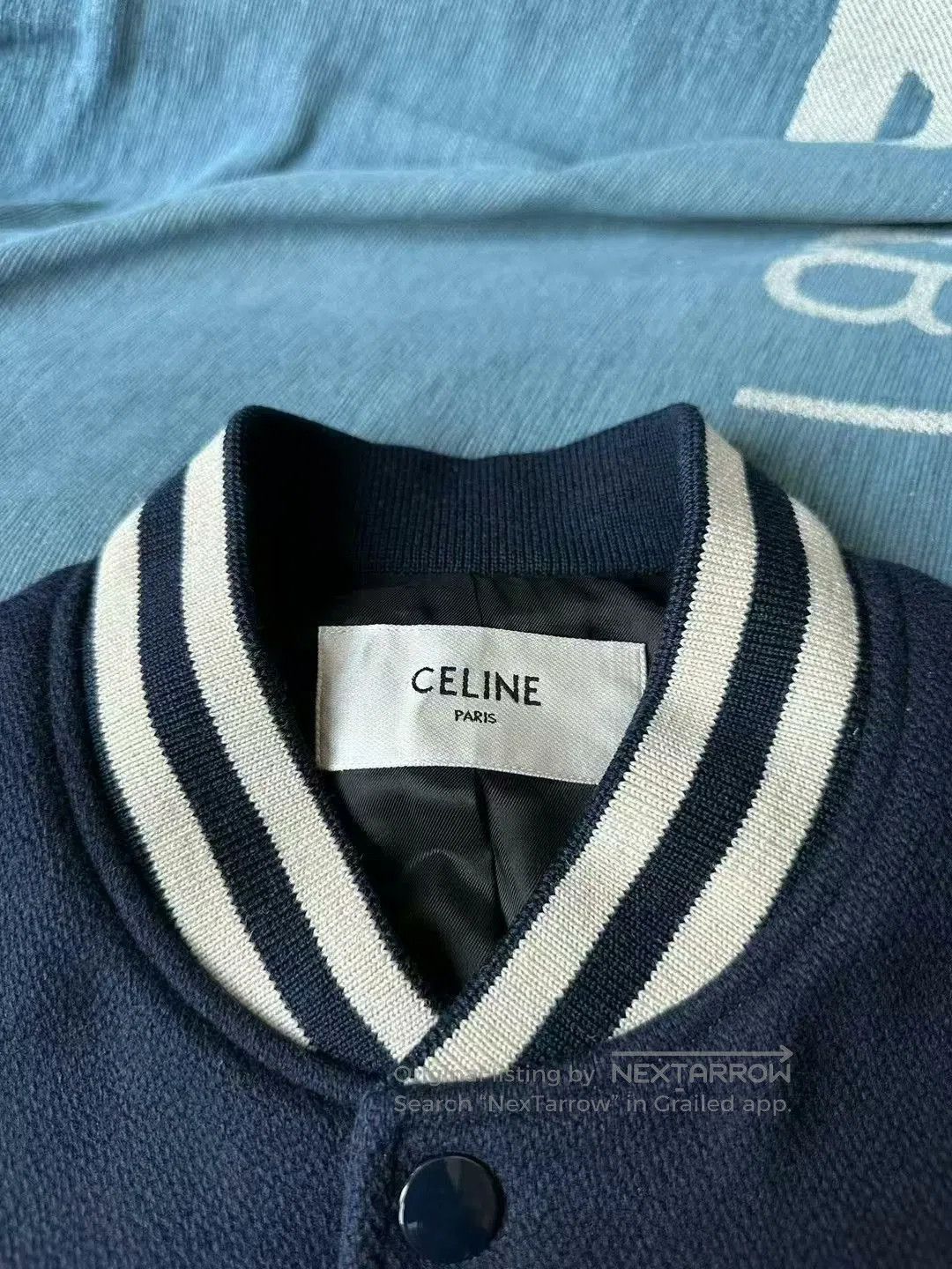 Celine celine wool baseball jacket in navy blue. Size US L / EU 52-54 / 3 - 3 Thumbnail