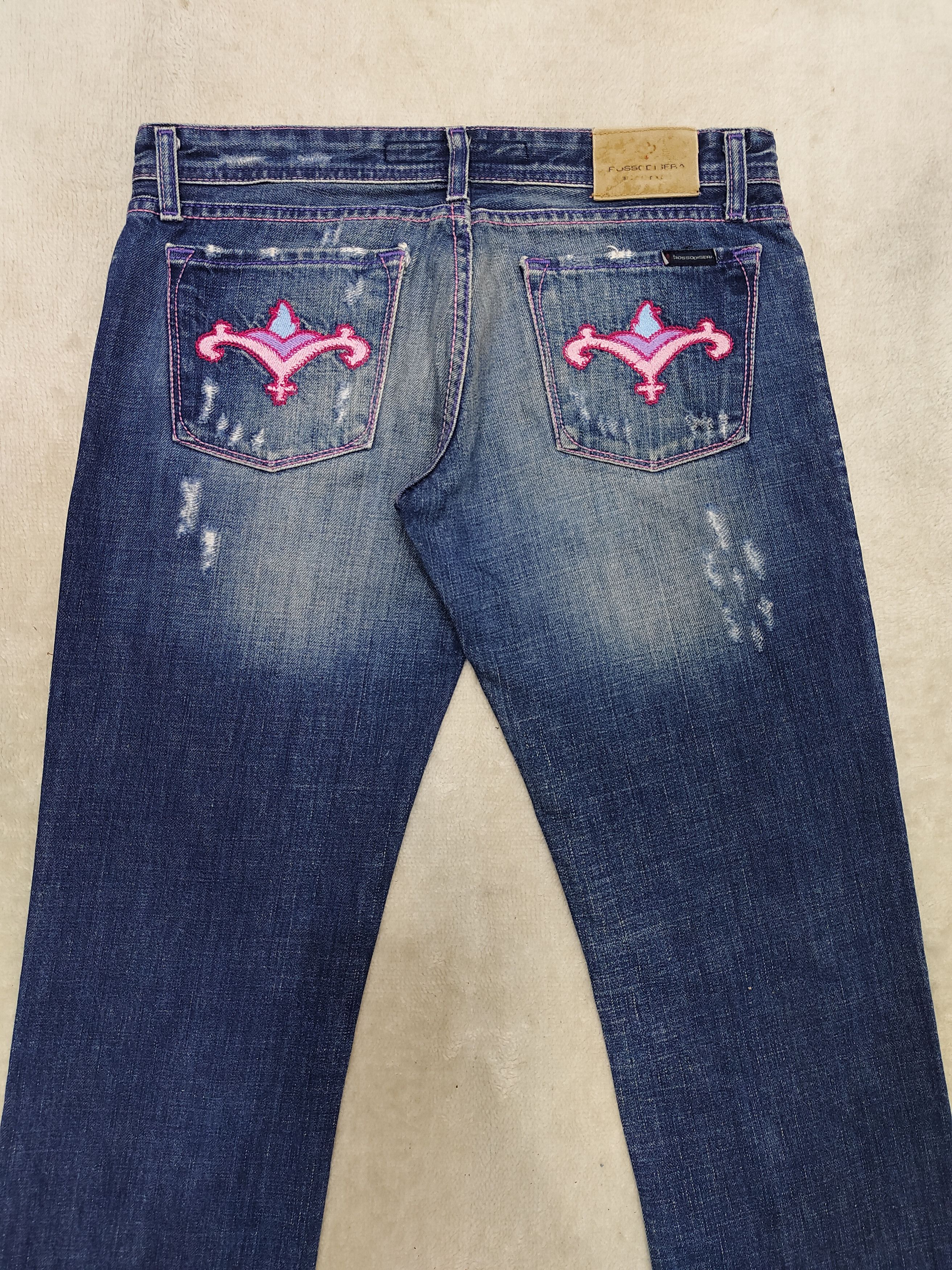 Vintage 🇮🇹Vtg Rossodisera🇮🇹 Embroidered Graphic Distressed Jeans Size 30" / US 8 / IT 44 - 2 Thumbnail