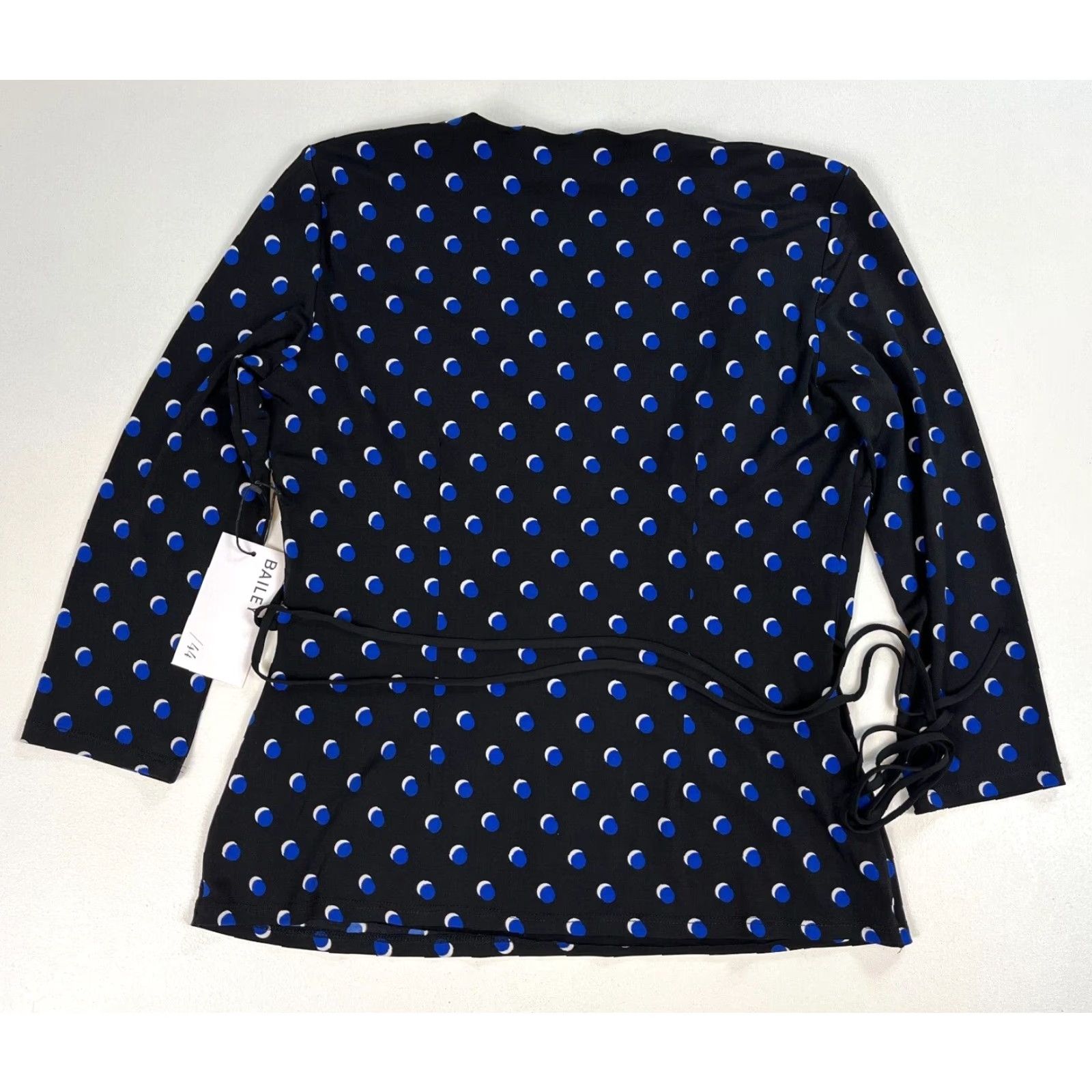 Bailey 44 Blouse NWT Women's 3/4 Sleeve Wrapture Dot Top M Black Blue USA  Made