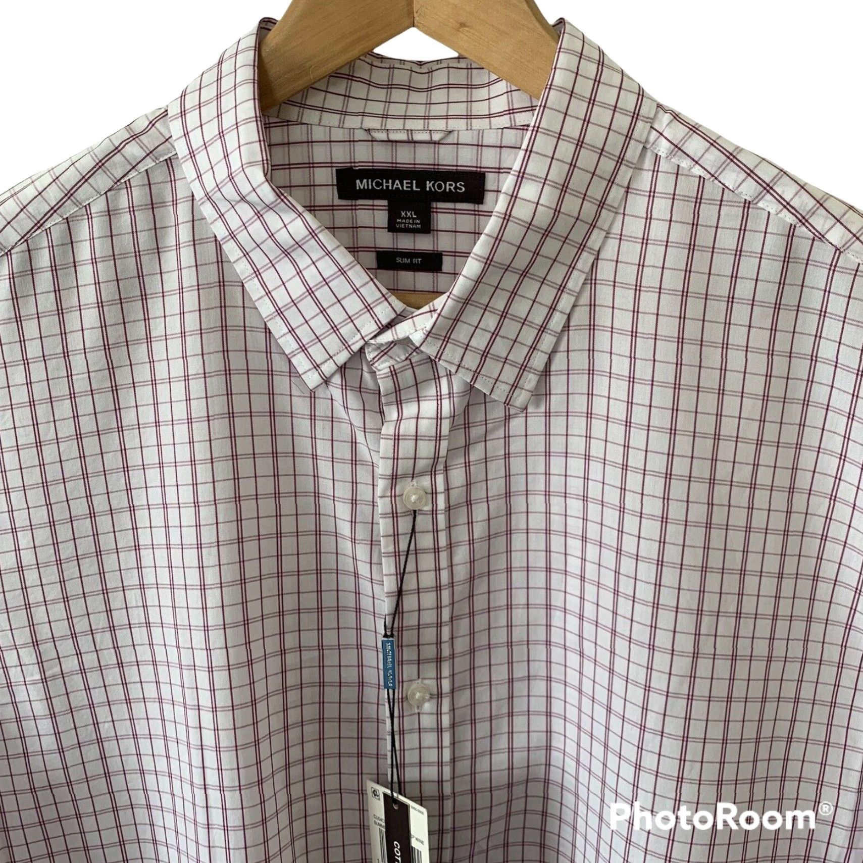 Michael Kors Michael Kors Shirt Mens XXL Slim-Fit Long Sleeve Grid Lines Deep Wine Red Plaid Button-Up Casual Business Women? No—Men. Size US XXL / EU 58 / 5 - 2 Thumbnail