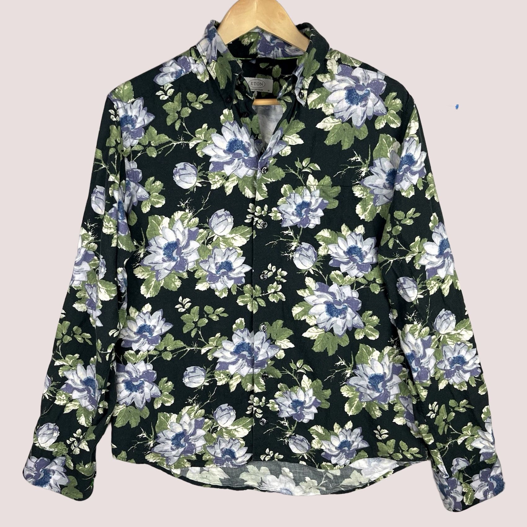 Eton Eton Shirt Mens M 40 15-3/4 Black Floral Contemporary Button-Up Long Sleeve Shirt Mens Black Floral Button-Up Size US M / EU 48-50 / 2 - 1 Thumbnail
