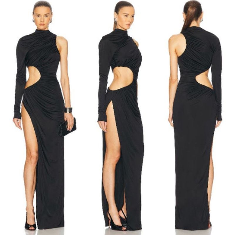 Other Atlein | NWT One Sleeve Ruched Cut Out Dress Black FR 34 XS Size XS / US 0-2 / IT 36-38 - 1 Thumbnail