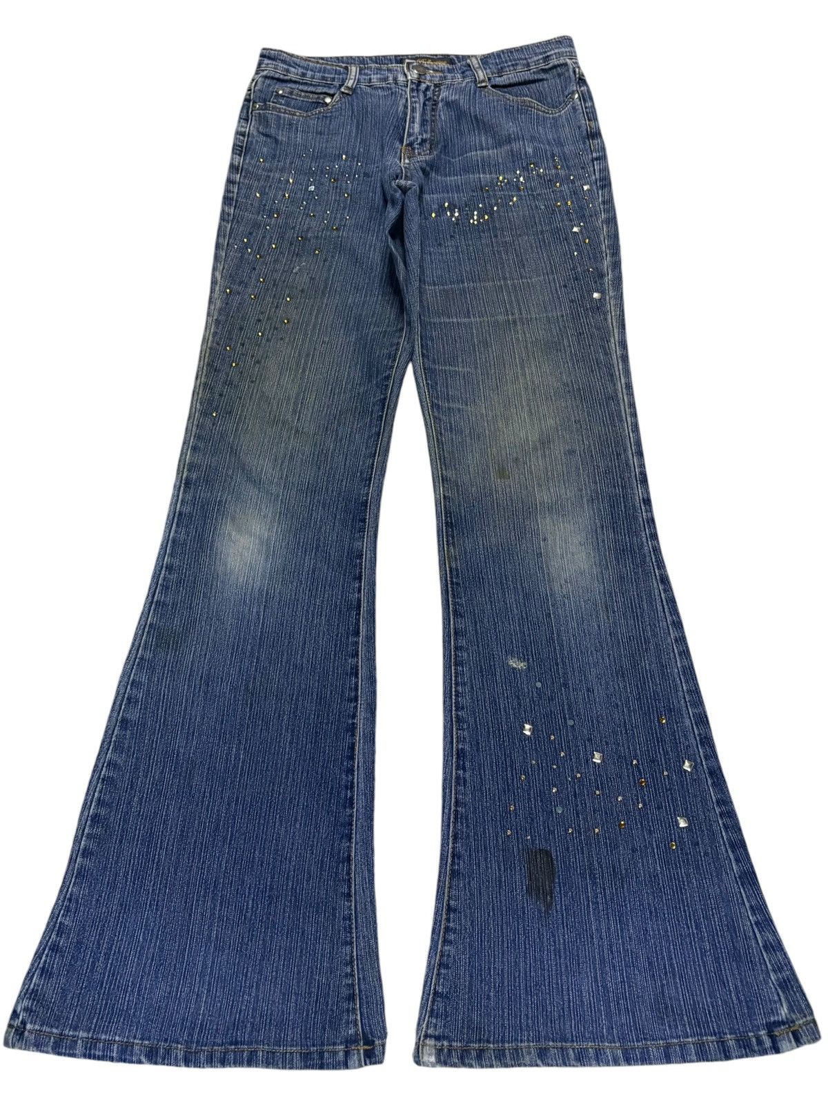 Japanese Brand Vintage Japanese Brand Mud Wash Studded Distress Flare Jeans Size 29" - 1 Thumbnail