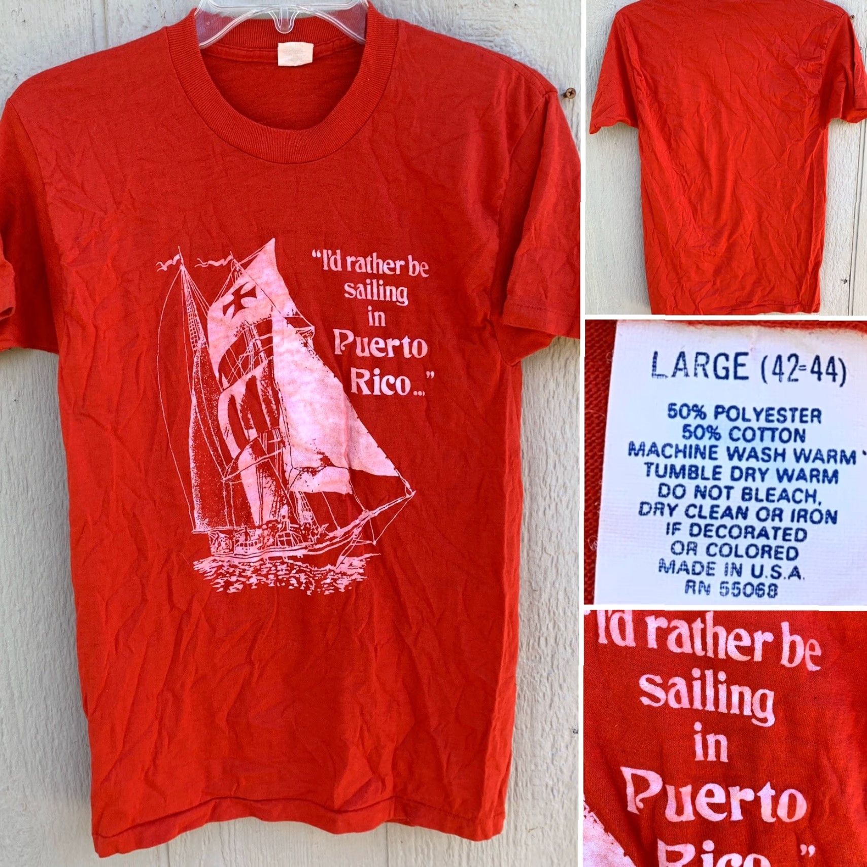Vintage VINTAGE I’d Rather Be Sailing In Puerto Rico T Shirt 70s 80s Single Stitch L Shirt Mens Red 70s 80s Sailing Puerto Rico T-Shirt Size US L / EU 52-54 / 3 - 2 Thumbnail
