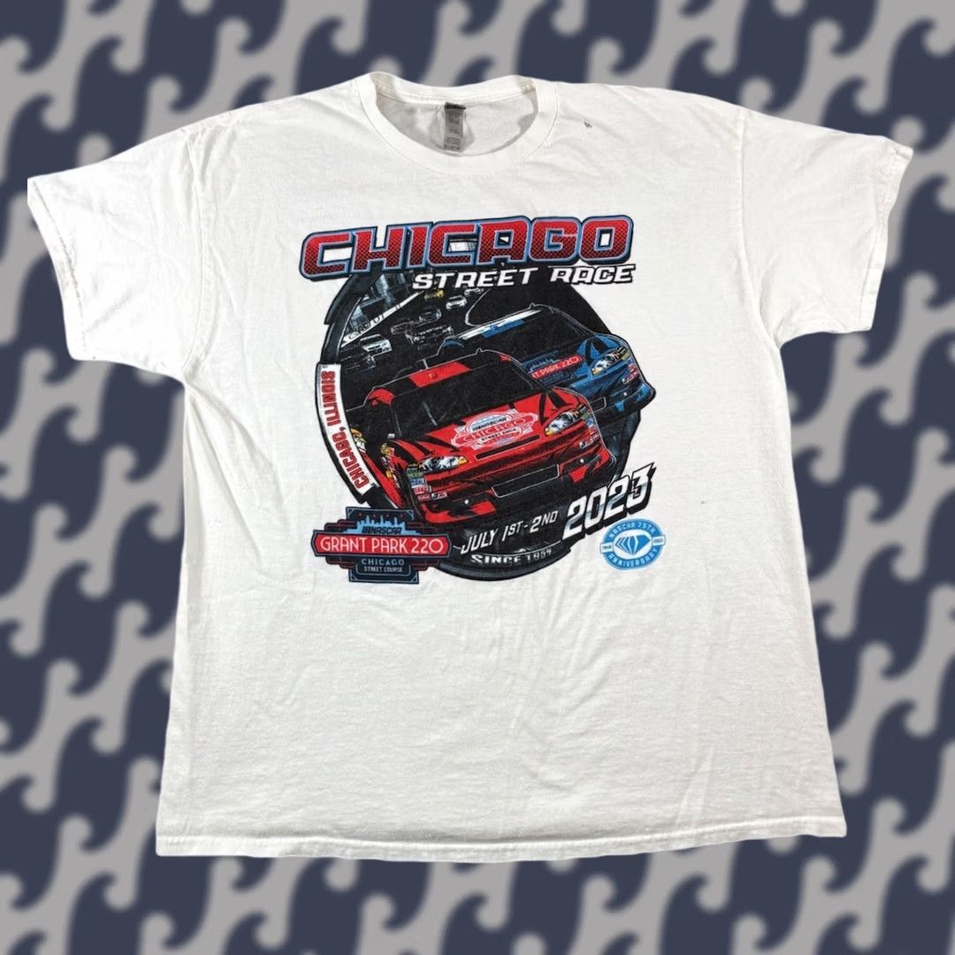 Gildan Gildan White Shirt NASCAR 75th Anniversary Chicago Street Race Grant Park 220 Short Sleeve Crew Neck XL Men’s Shirt Size US XL / EU 56 / 4 - 1 Thumbnail