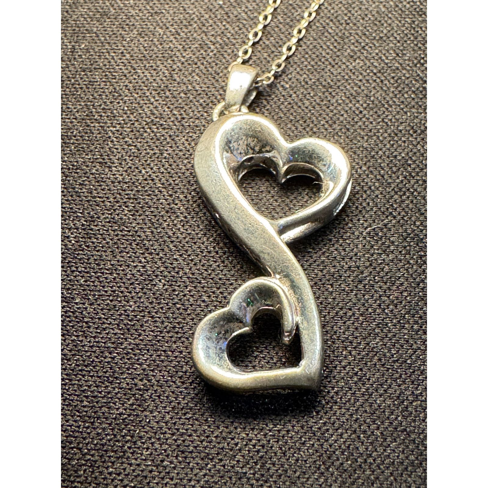 Other 925 Sterling Silver Dbl Heart Laser Cut Sides Necklace 18in Size ONE SIZE - 3 Thumbnail