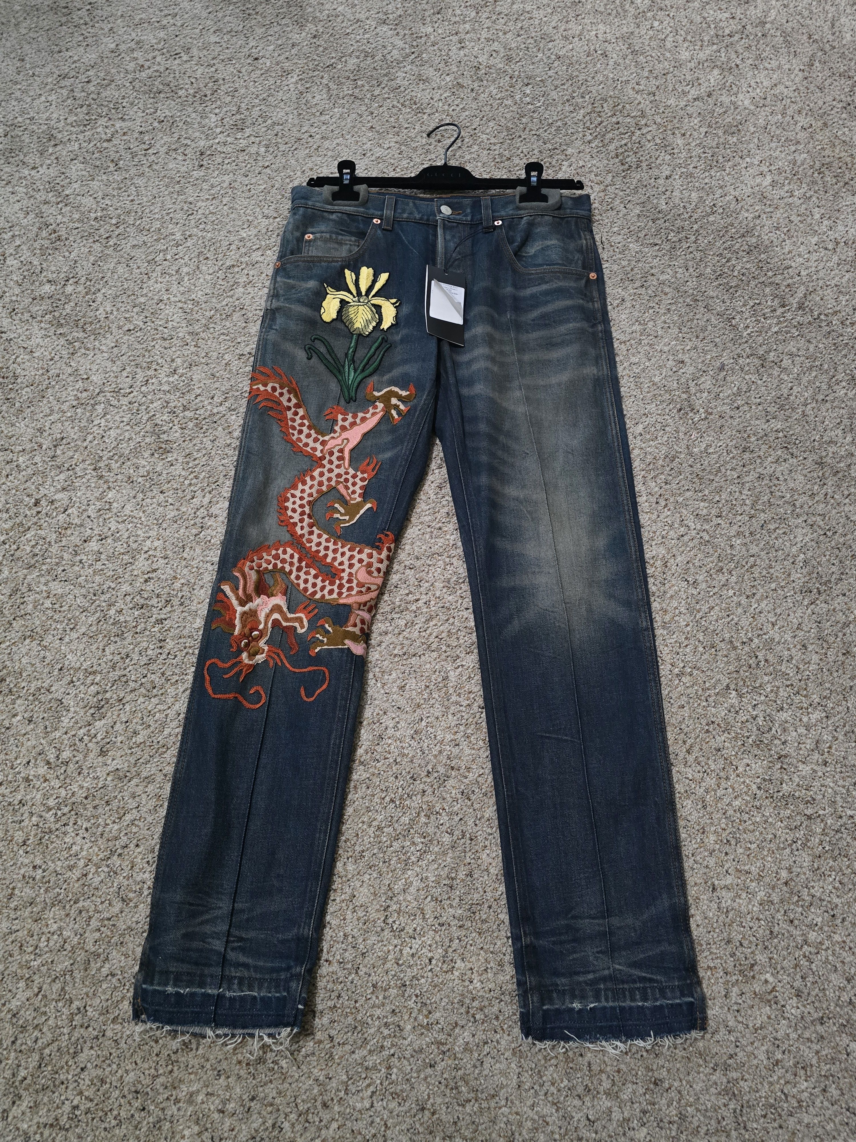 Gucci Gucci Embroidered Dragon Blue Jeans Size 32 NWT Size US 32 / EU 48 - 4 Thumbnail