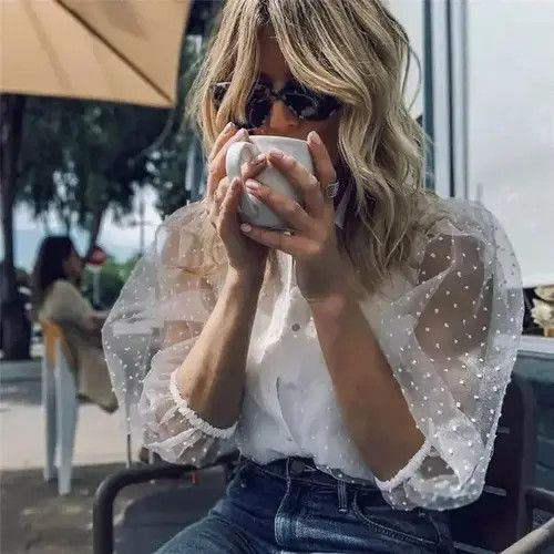 Japanese Brand Hot Women Mesh Sheer Blouse See-through Size ONE SIZE - 4 Thumbnail