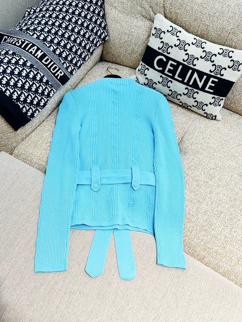 Chanel Chanel 25C blue peacock blue belt knit sweater Size XS / US 0-2 / IT 36-38 - 3 Thumbnail