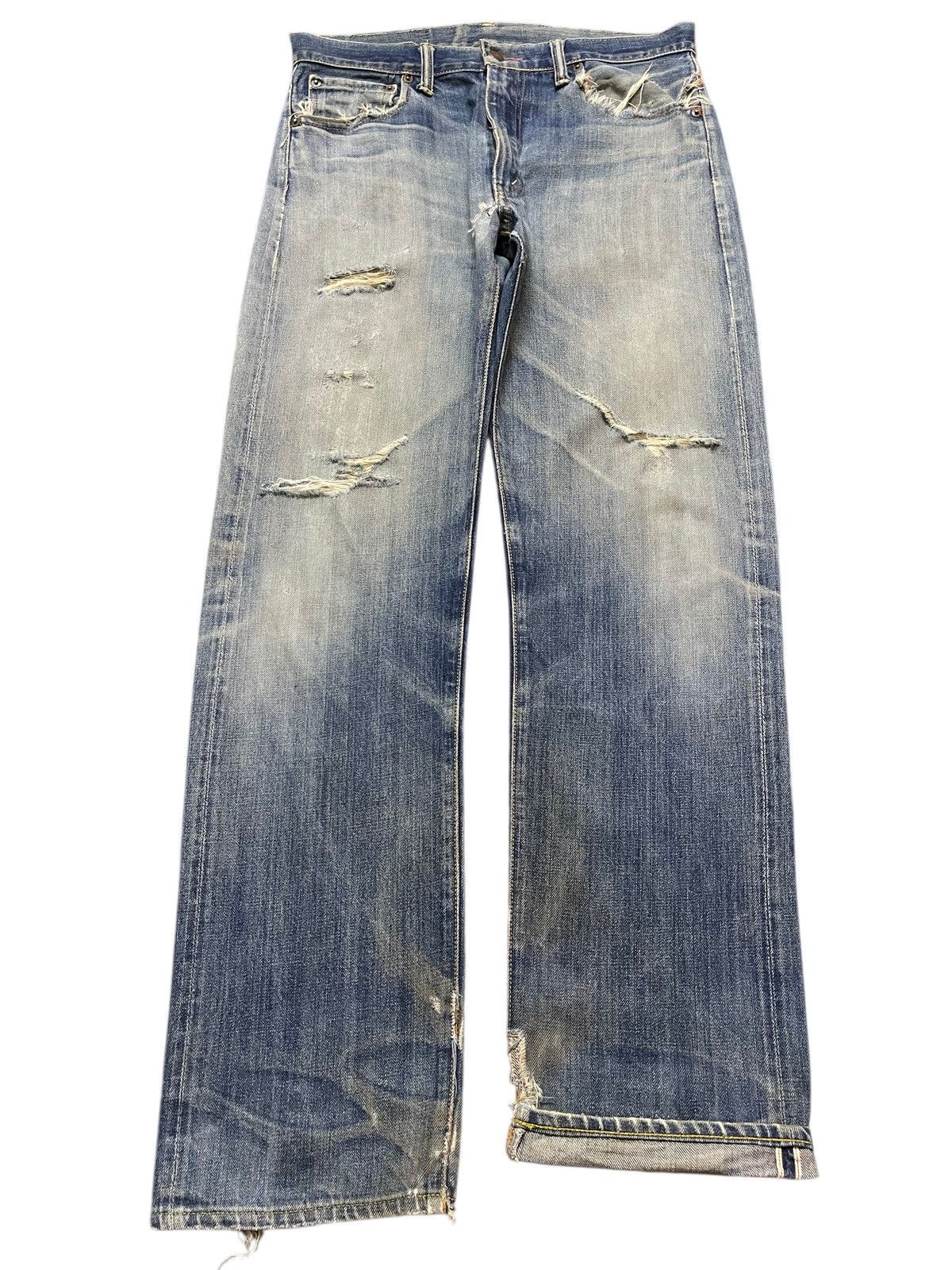 Levi's Vintage 80s Levis 501 Talon Selvedge E Mud Wash Distressed Size US 32 / EU 48 - 1 Thumbnail