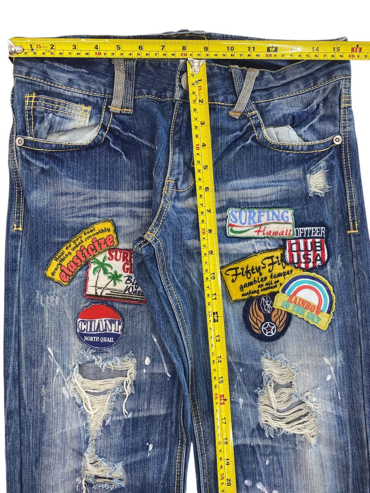 Japanese Brand Surf Girl Patch Work Distressed Style Skinny Leg Jeans Size 31" - 6 Thumbnail
