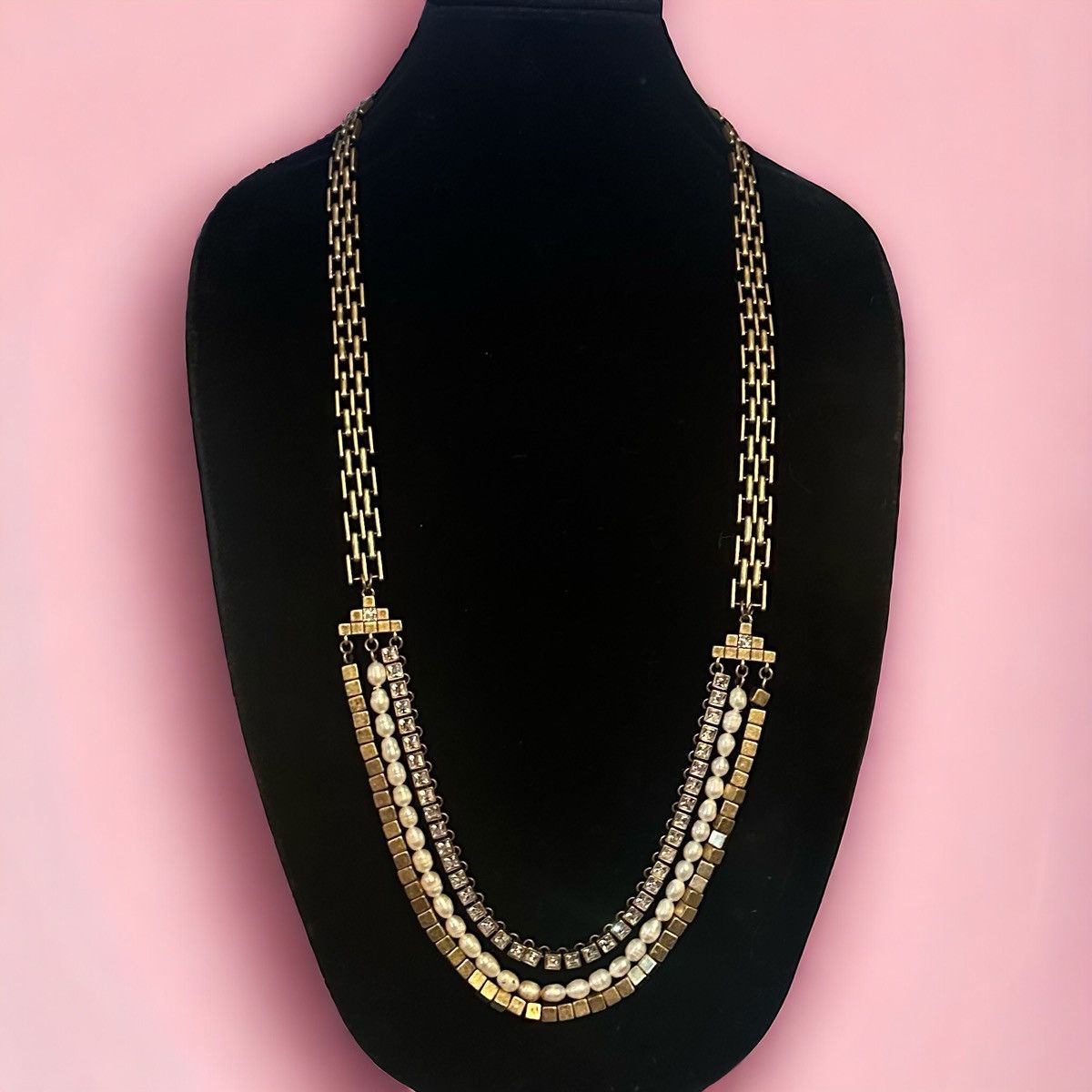 Ann Taylor Ann Taylor layered rhinestones and pearls statement necklace Size ONE SIZE - 1 Thumbnail