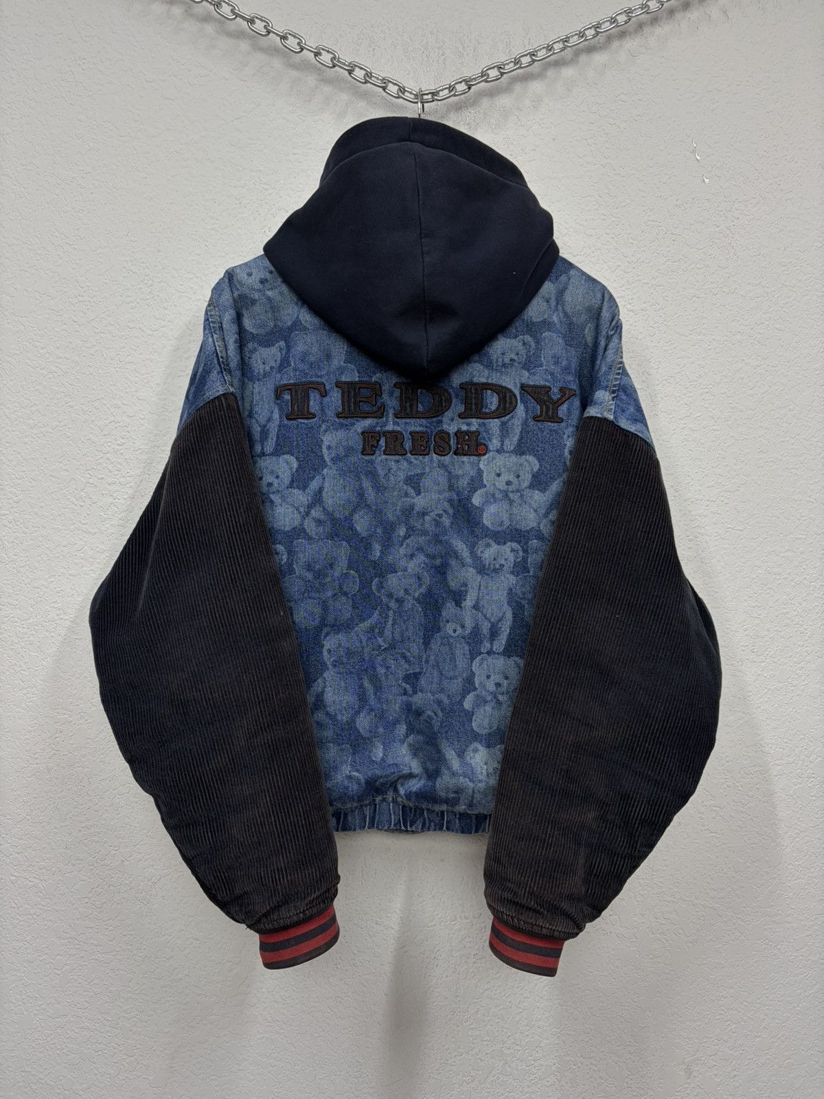 Teddy Fresh Teddy Fresh Denim Varsity Jacket Hybrid All-Over Bear Print Size US L / EU 52-54 / 3 - 21 Thumbnail