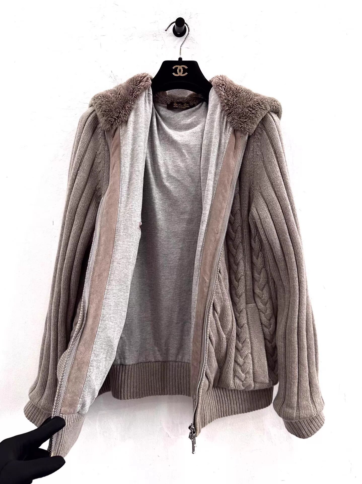 Loro Piana Loro Piana Men Gray Cashmere Mink Collar Zip Knit Jacket Size US M / EU 48-50 / 2 - 3 Thumbnail