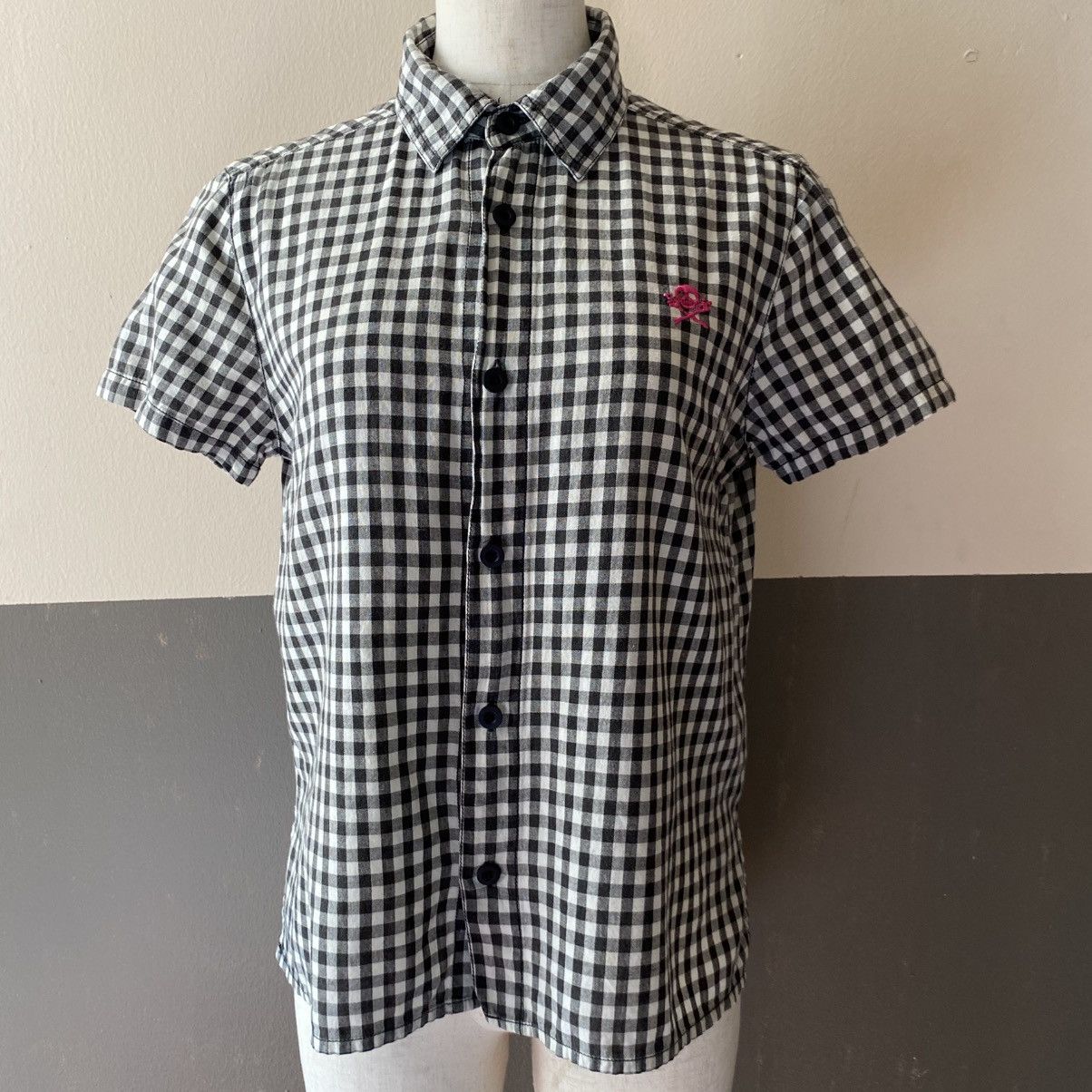 Japanese Brand ALGONQUINS Y2K Punk Black White Gingham Short Sleeve Shirt Size S / US 4 / IT 40 - 1 Thumbnail