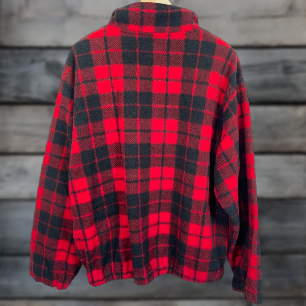 Vintage VINTAGE M.E. Sport 90s Deep Pile 1/4 Zip Fleece Pullover Jacket XL Men Red Black Plaid Relaxed Fit Size US XL / EU 56 / 4 - 1 Thumbnail
