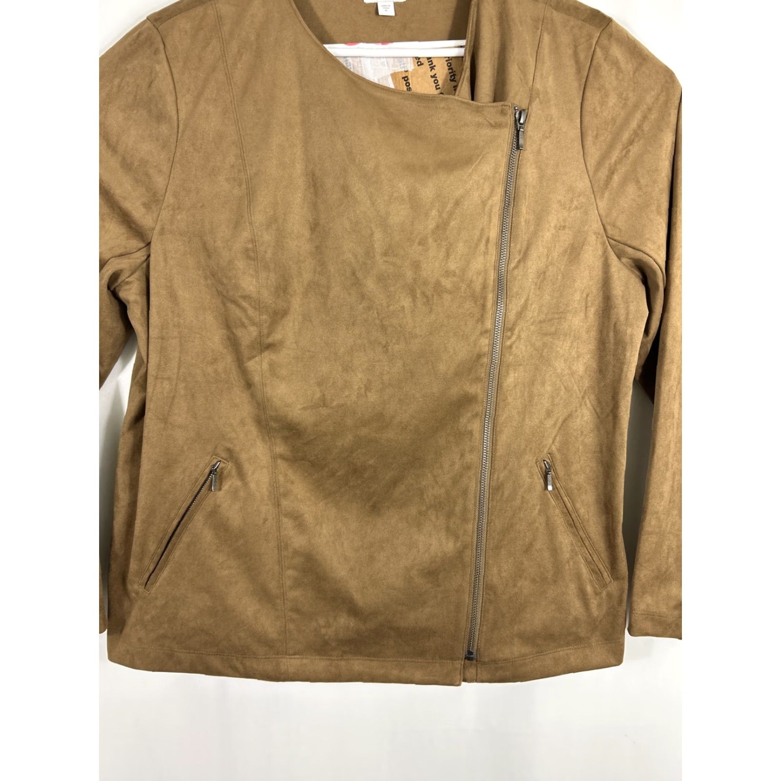 J. Jill J.JILL Faux Suede Moto Jacket Women's XL Asymmetric Zip Stretch Brown Jacket Size XL / US 12-14 / IT 48-50 - 4 Thumbnail