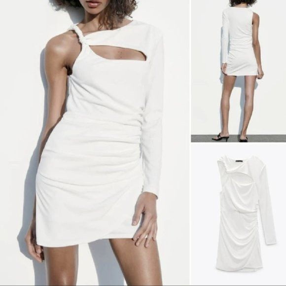 Zara Zara White Asymmetric One Shoulder White Short Dress Size Me | Grailed