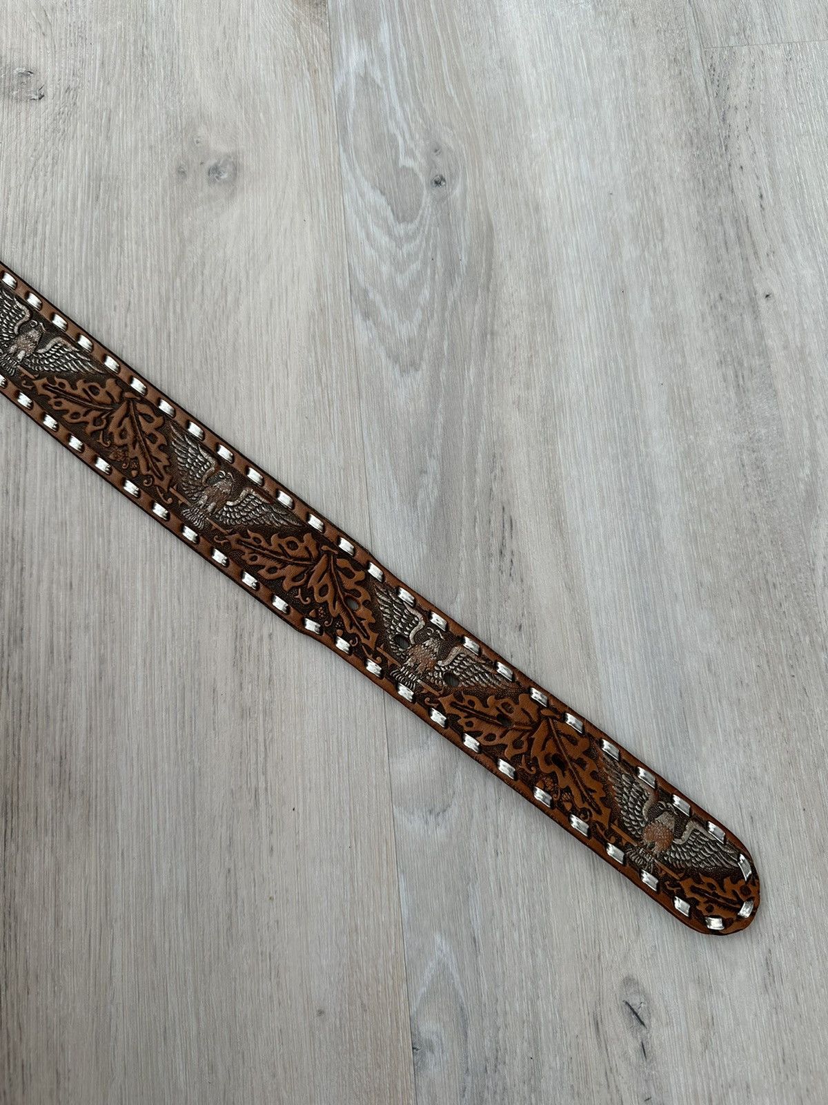 Leather × Vintage Vintage Leather Belt Y2K Rhinestones Punk Western Eagles Size 34 - 6 Thumbnail