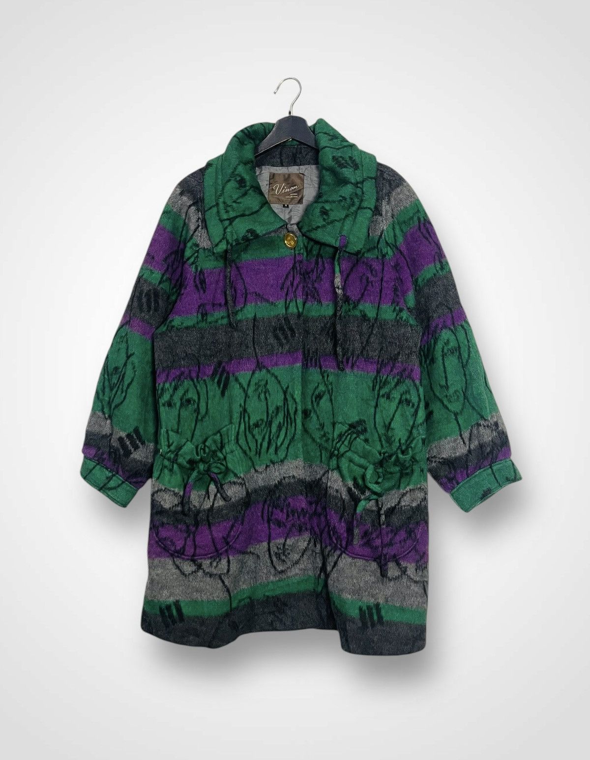 Japanese Brand Vinon Art Design Wool Long Jacket (18) Size XL / US 12-14 / IT 48-50 - 1 Thumbnail