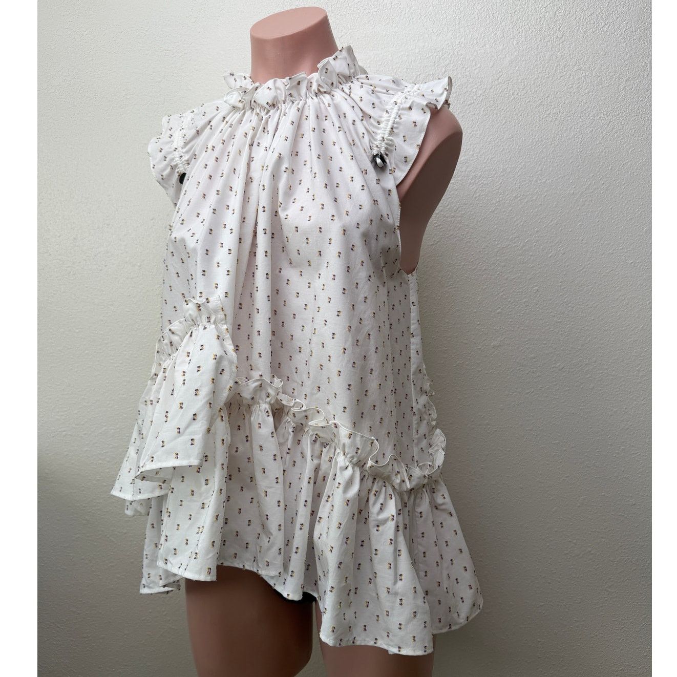 Other Brøgger Blouse White Ruffle Dobby Sleeveless Women US XS Size XS / US 0-2 / IT 36-38 - 2 Thumbnail