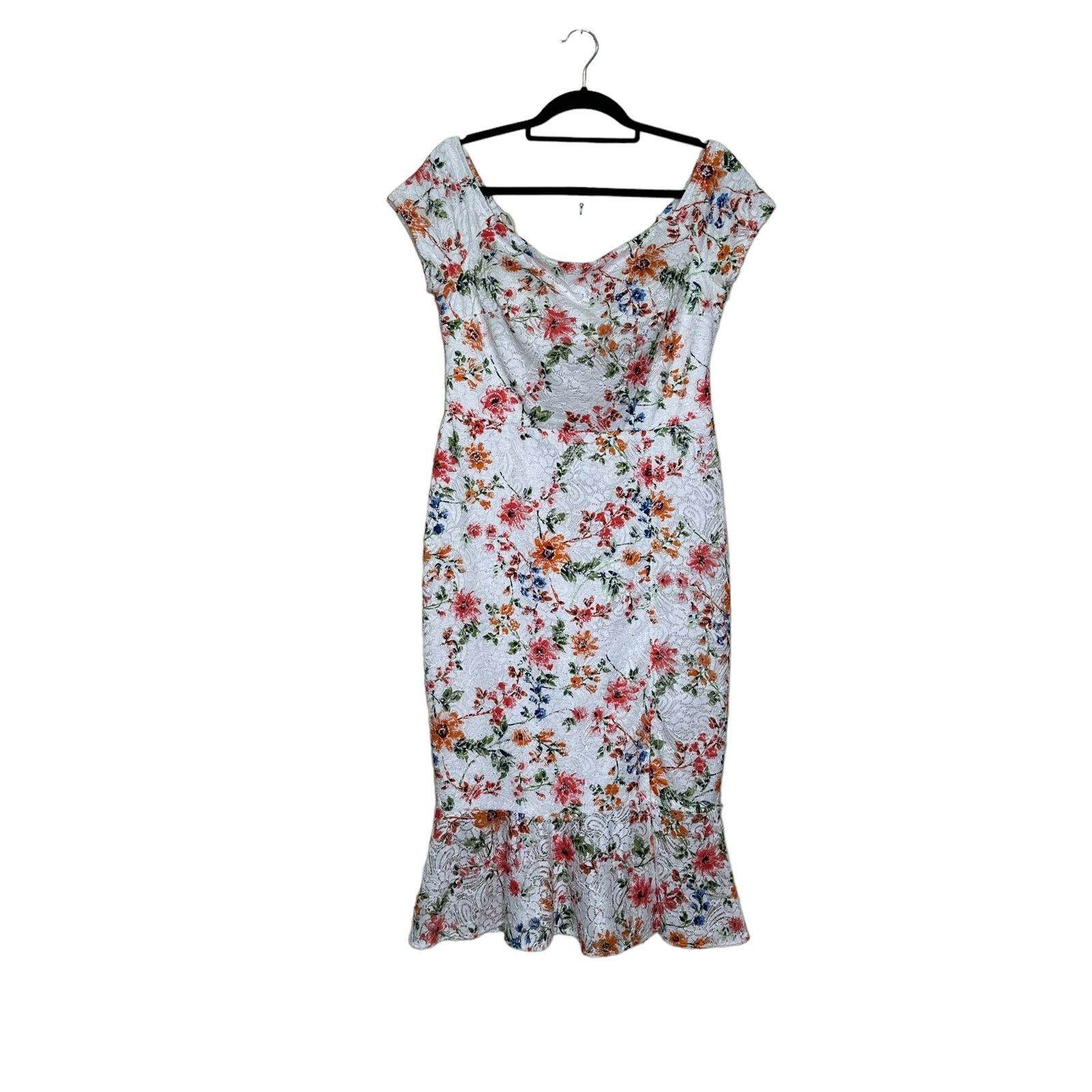 Guess Guess White Red Floral Off-The-Shoulder Midi Dress size 14 Size XL / US 12-14 / IT 48-50 - 14 Thumbnail