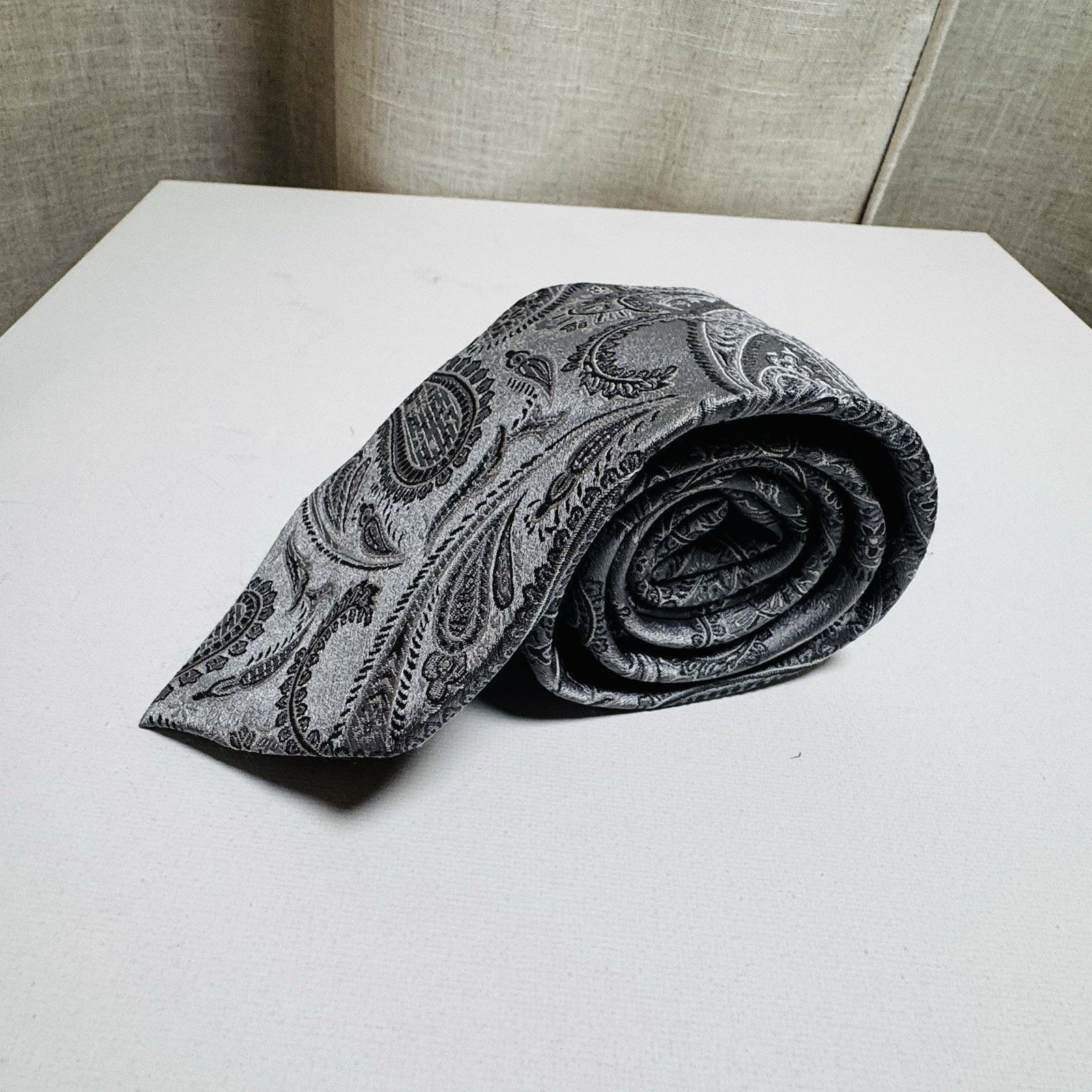 Stafford Stafford Essentials Silver Gray Paisley Silk Tie Size ONE SIZE - 4 Thumbnail