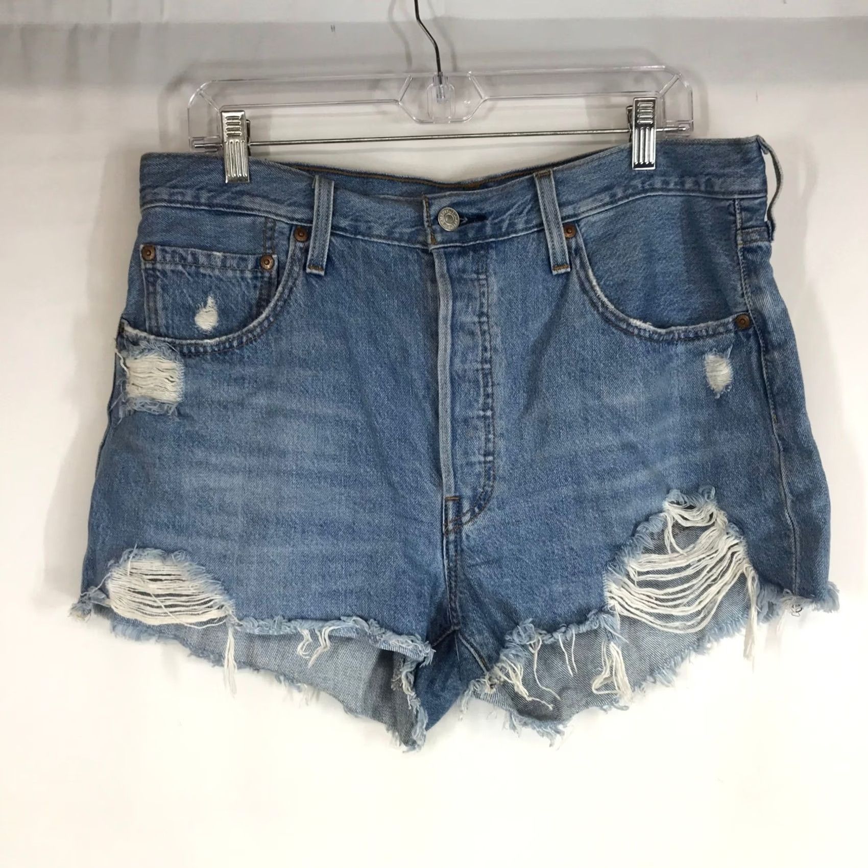 Levi's Levi's 501 Denim Cut Off Shorts Distressed Raw Hem Women's Size 32 Blue Size 24" / US 00 / IT 34 - 2 Thumbnail