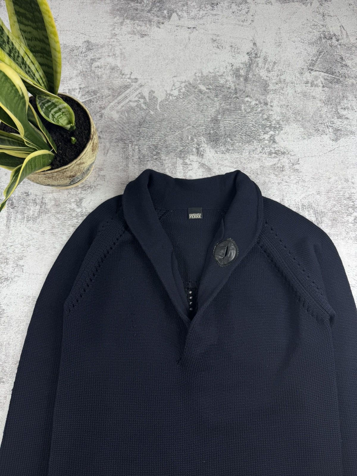 Gianfranco Ferre Gianfranco Ferre Blue F Knited Cardigan Button Shawl Collar Sweater Pullover Size US XL / EU 56 / 4 - 7 Thumbnail