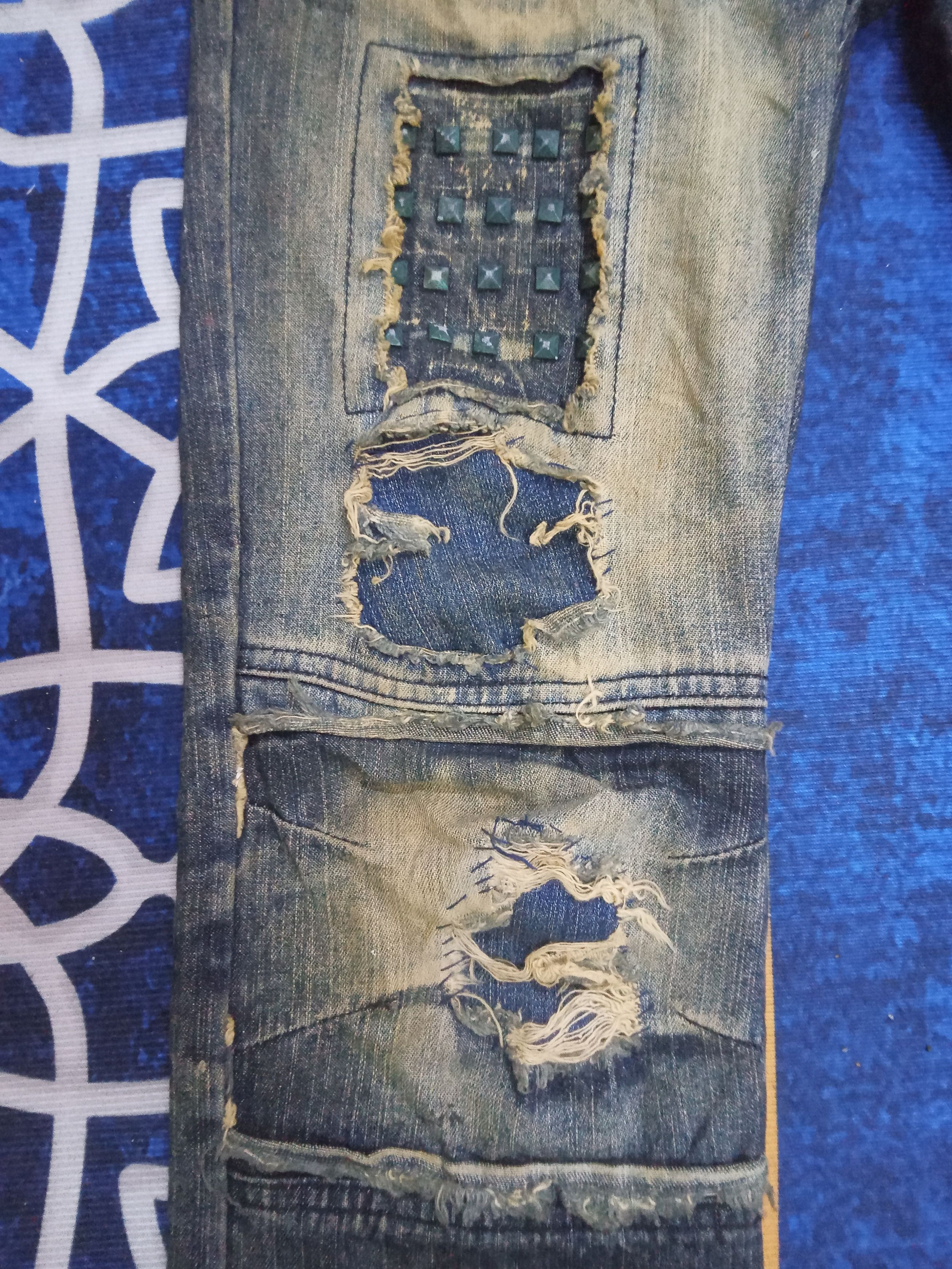 Japanese Brand Black Baccara Mud Style Distressed With Studded Flare Jeans Size US 32 / EU 48 - 8 Thumbnail