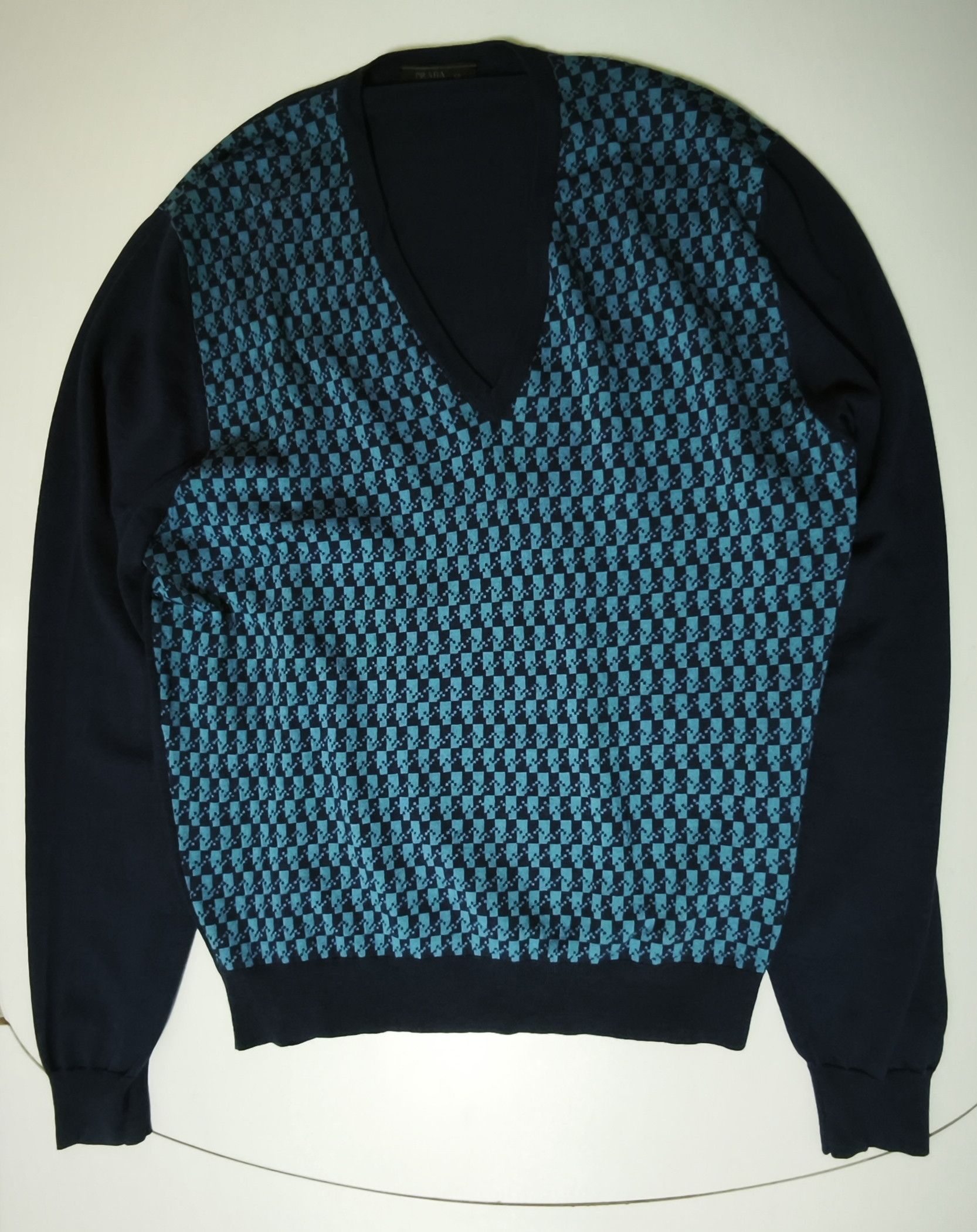 Prada Fall 2017 - Virgin wool sweater - blue chevron print Size US M / EU 48-50 / 2 - 1 Thumbnail