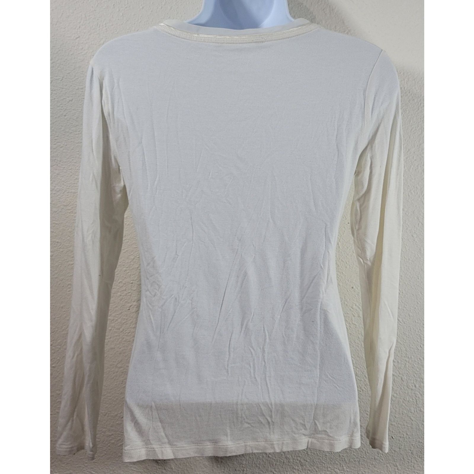 Banana Republic Banana Republic Cream Satin Sheer Trim Round Neckline XS Size XS / US 0-2 / IT 36-38 - 3 Thumbnail