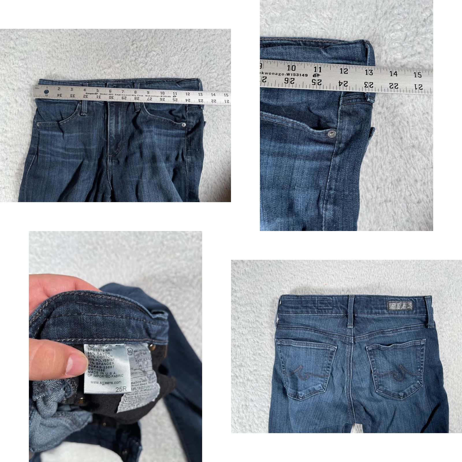 Denime Adriano Goldschmied Jeans Womens AG Farrah Skinny Denim Blue 25 Mid Rise Pockets Logo Embroidered 5-Pocket Size 42" / US 20 - 8 Thumbnail