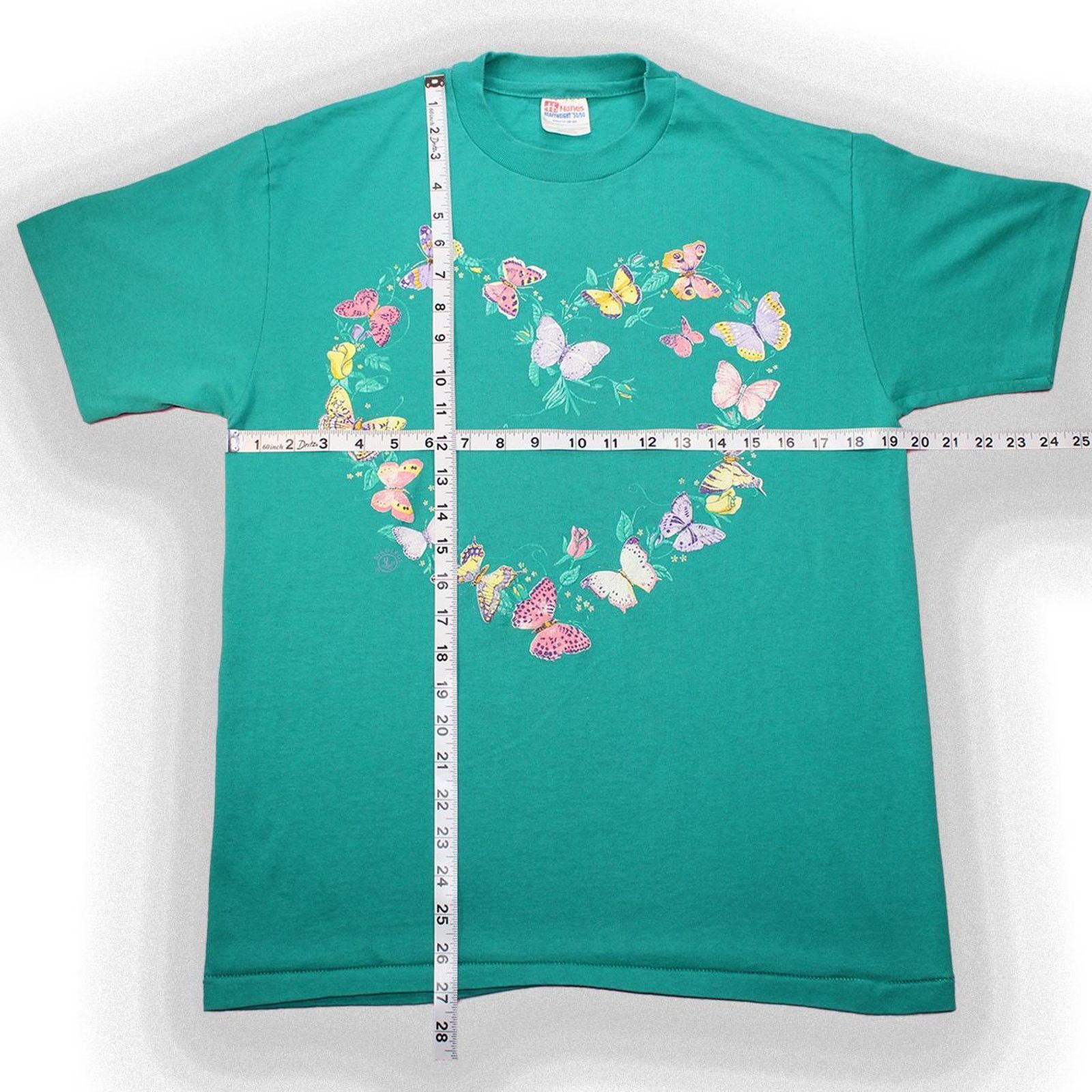 Vintage Vintage 90's Puff Print Butterfly Heart Graphic Tee Size L / US 10 / IT 46 - 2 Thumbnail