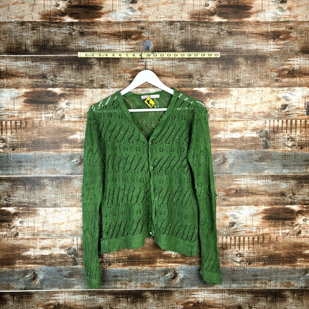 Beams Plus Beamboys Green crochet meshnet Cardigan Knitwear #A1643 Size US M / EU 48-50 / 2 - 1 Thumbnail