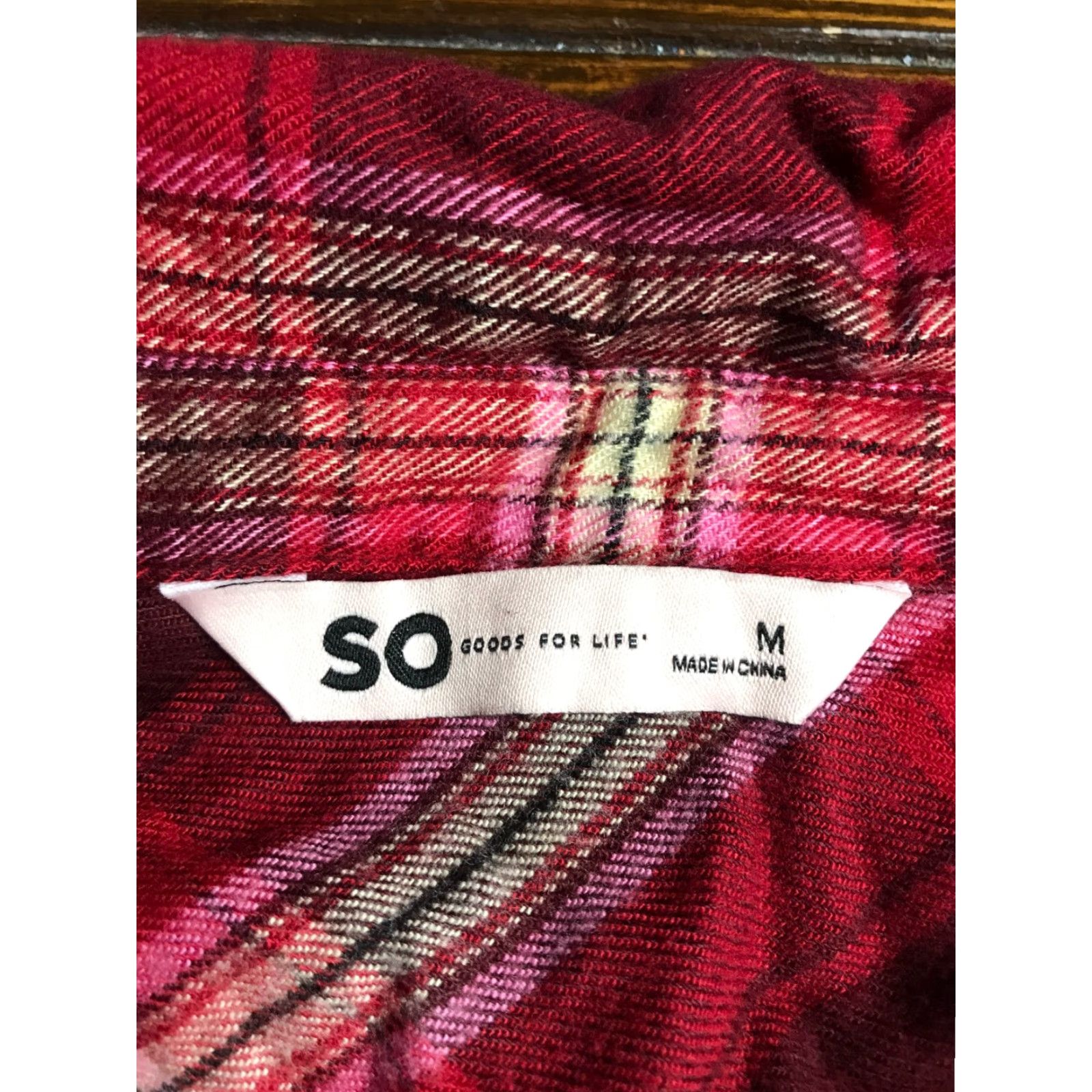 Vintage SO Shirt Women's Medium Button-Up Plaid Red Cream Burgundy Shirtress? Size M / US 6-8 / IT 42-44 - 5 Thumbnail
