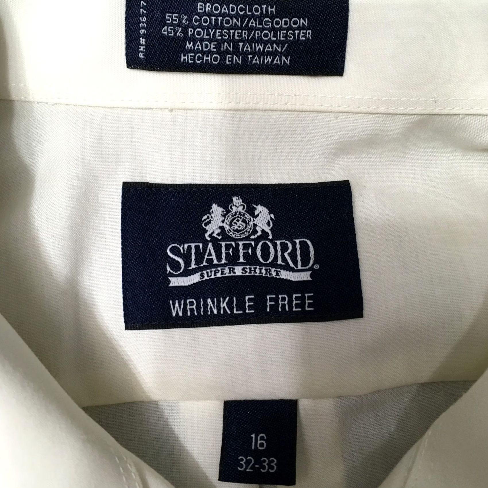 Stafford Stafford Dress Shirt Mens 16 32/33 cream beige Broadcloth STAIN Wrinkle Free Size 42R - 3 Thumbnail