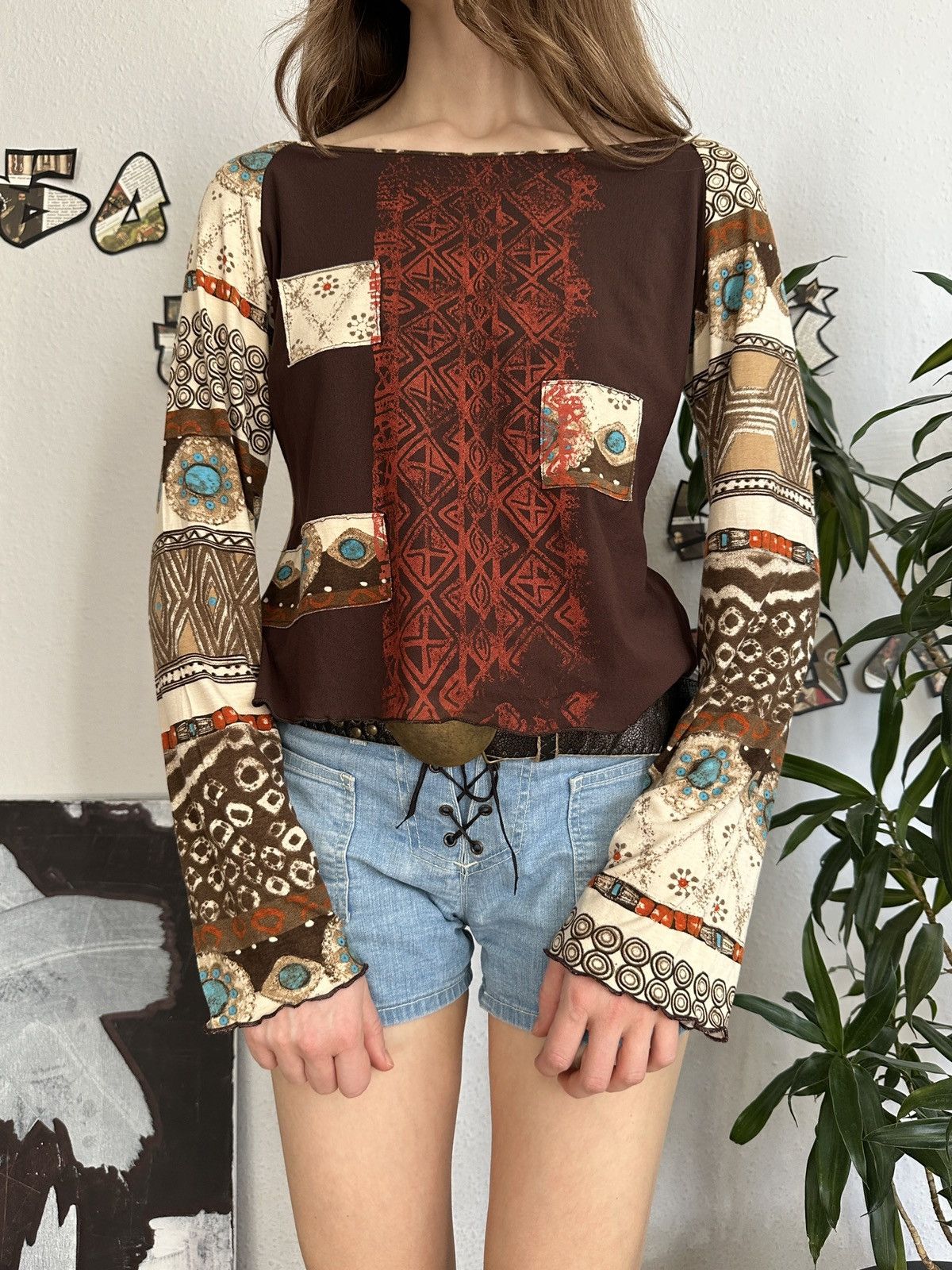 Vintage Vintage Graphic Printed Abstract Long Sleeve Top Size ONE SIZE - 4 Thumbnail