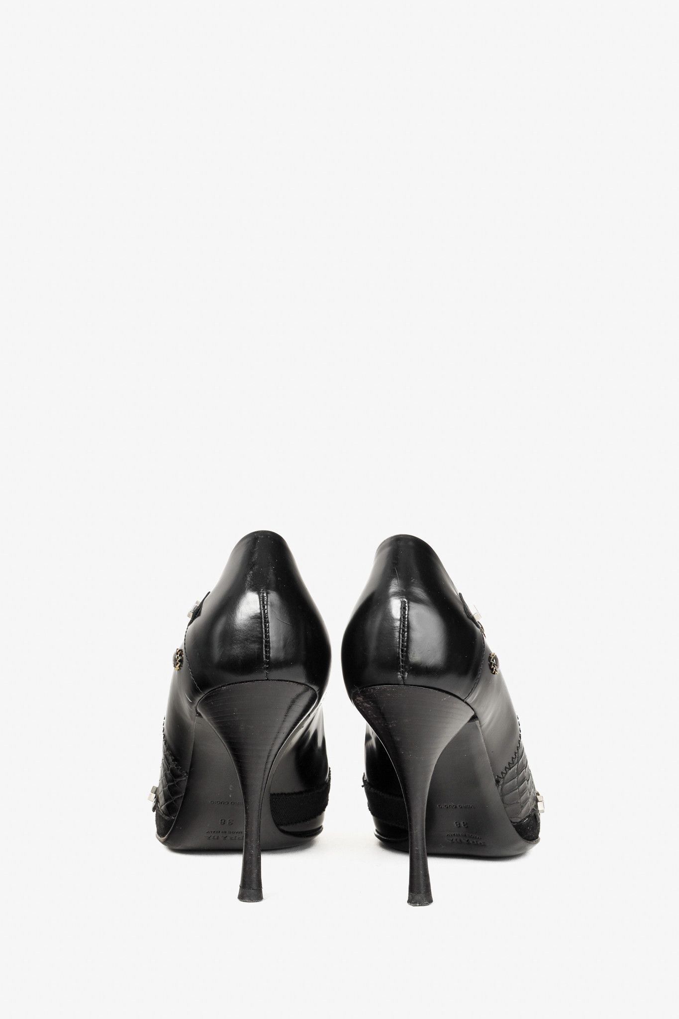 Prada Prada Black Tool Embellished Ribbon Trim Pumps Size US 8 / IT 38 - 3 Thumbnail