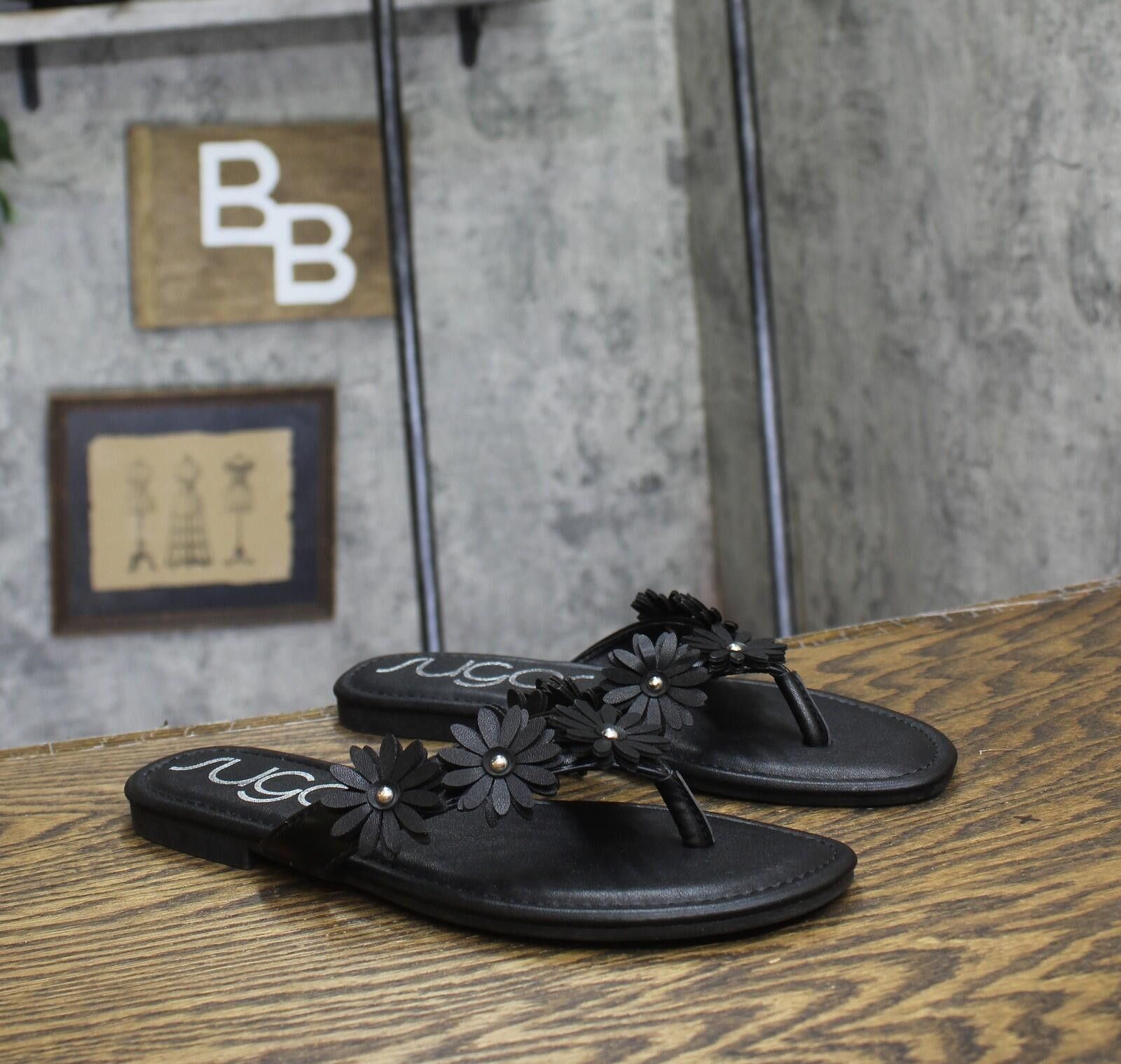 Sugar Nwt Sugar Flops With Embellished Floral Design Black 9m Size US 9 / IT 39 - 1 Thumbnail