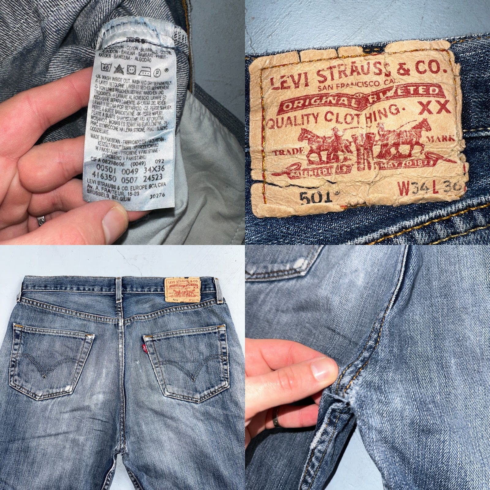 Levi's Levis 501 Vintage Y2K Straight Jeans Blue Med Wash 34x36 90s Men Regular Denim Classic Rise 30 Inseam 34 Blue Size US 34 / EU 50 - 10 Thumbnail
