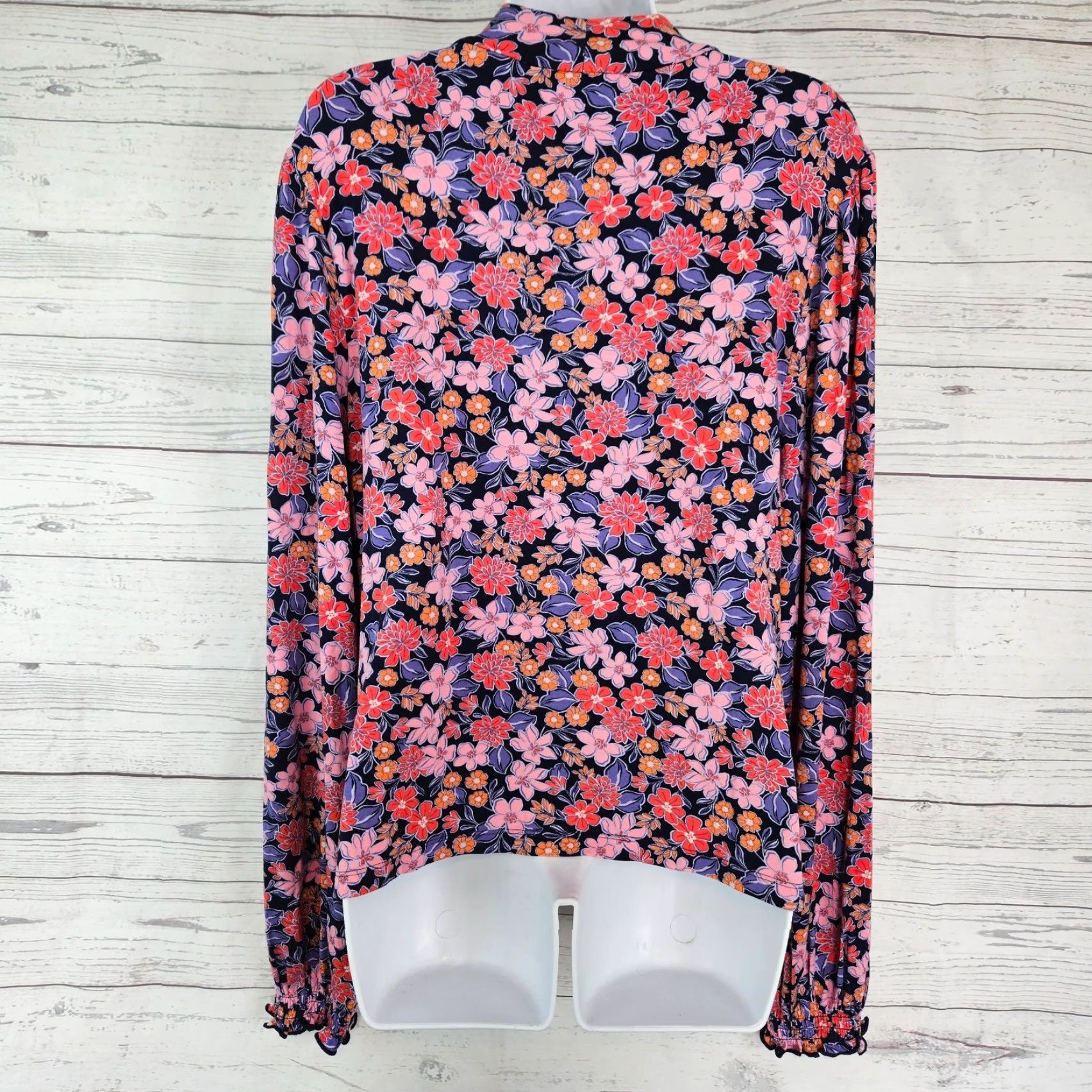 Vintage Draper James Womens Top 2XL Blouse Pink Long Sleeve Ruched Abstract Dahlia - 56 Size XXL / US 16-18 / IT 52-54 - 3 Thumbnail