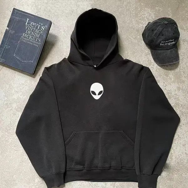 Japanese Brand Kurusu x Miho Black washed vintage alien print hoodie Size US L / EU 52-54 / 3 - 5 Thumbnail