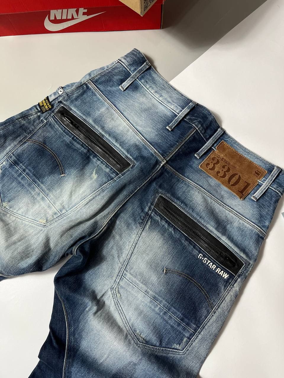 G-Star G Star Raw 3301 Denim Jeans Mens 31x34 Blue Distressed Moto Size US 31 - 5 Thumbnail