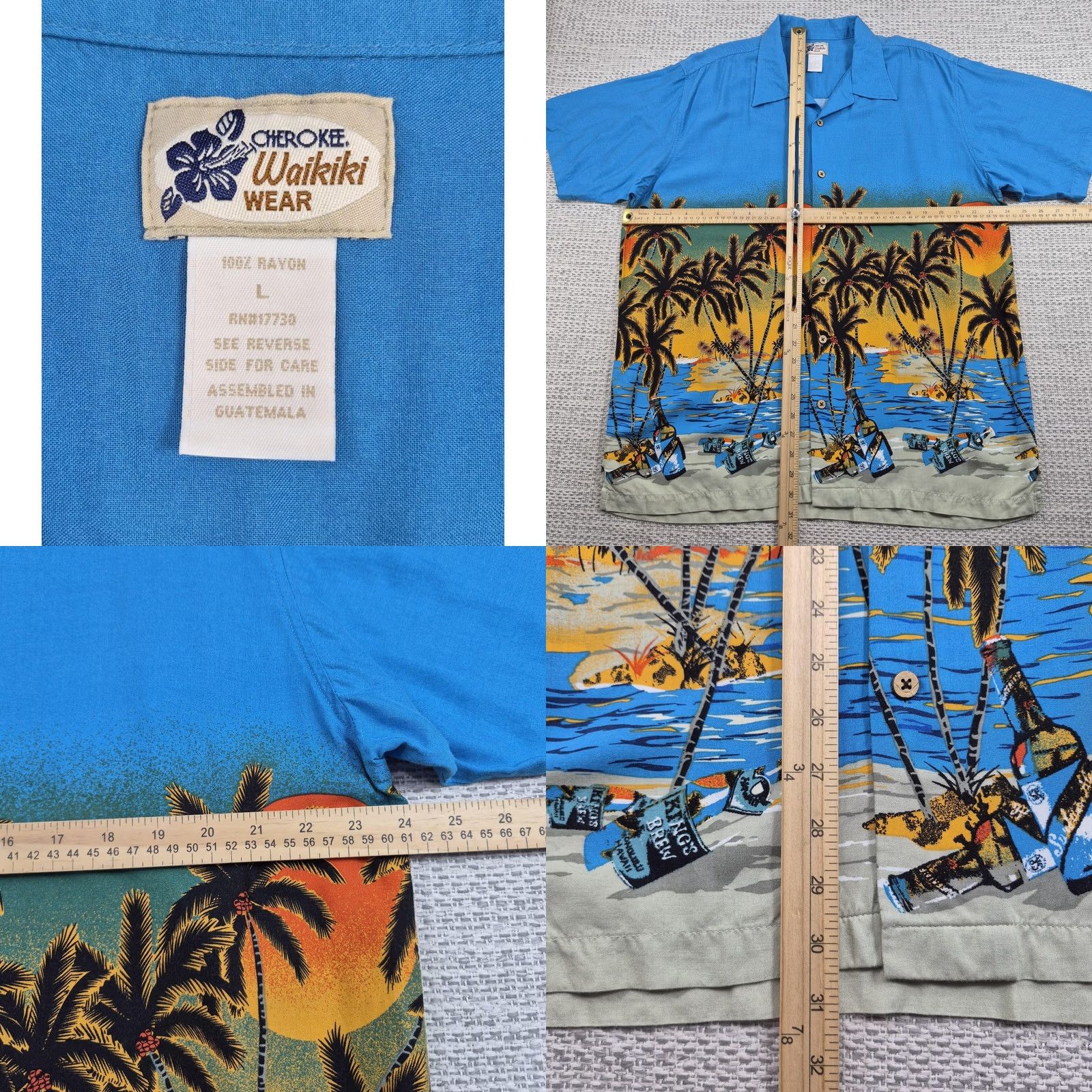 Cherokee Cherokee Button Up Shirt Mens Large Waikiki Hawaiian Sunset Aloha Short Sleeve Blue 80s 90s Beach Tropical Shirt Mens L Size US L / EU 52-54 / 3 - 8 Thumbnail
